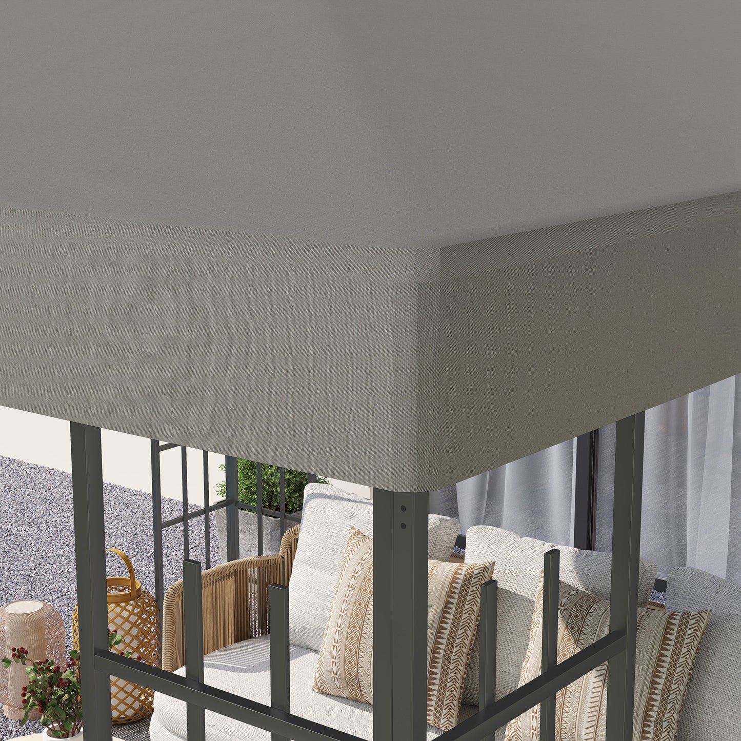 3 x 3(m) Gazebo Canopy Replacement Cover, Garden Gazebo Roof Replacement with Drain Holes, Water Resistant PVC Coating, 370g/㎡, UPF30+, TOP COVER ONLY, Grey