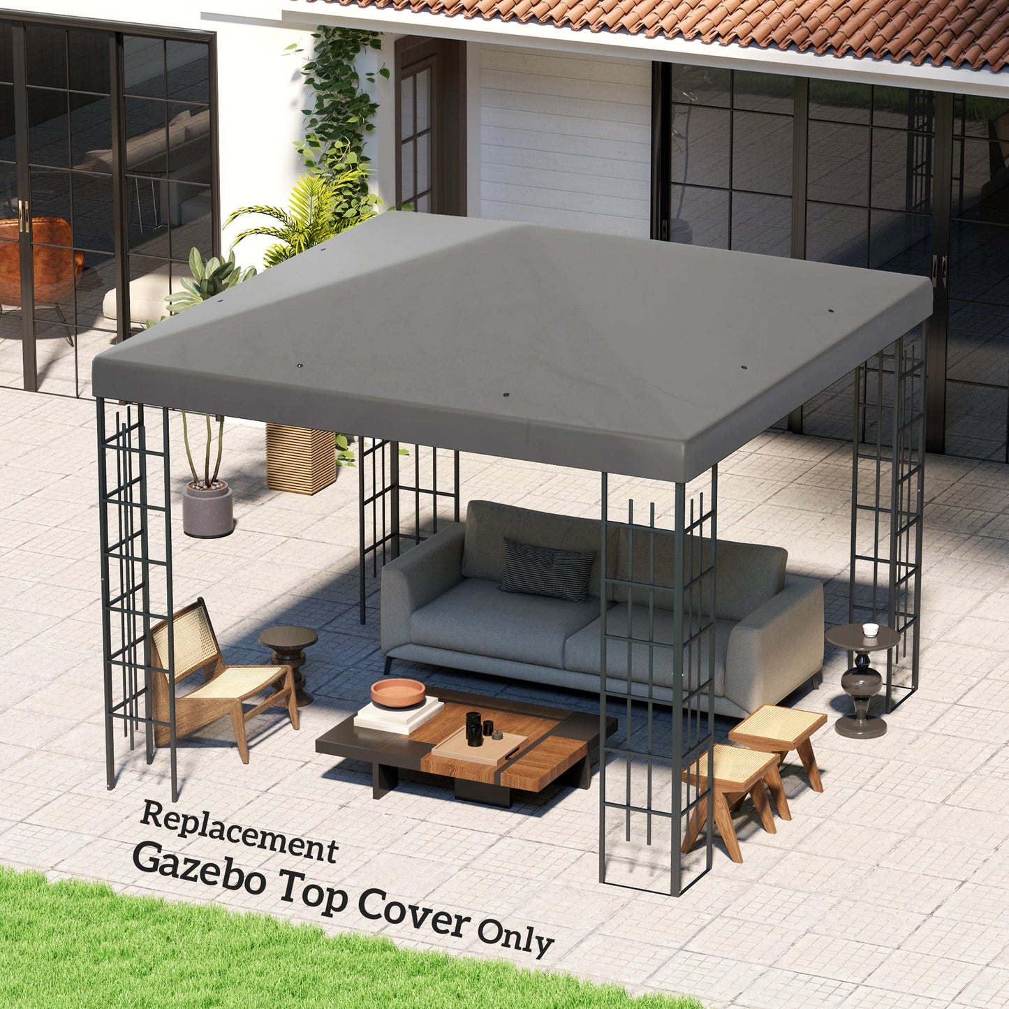 3 x 3(m) Gazebo Canopy Replacement Cover, Garden Gazebo Roof Replacement with Drain Holes, Water Resistant PVC Coating, 370g/㎡, UPF30+, TOP COVER ONLY, Grey