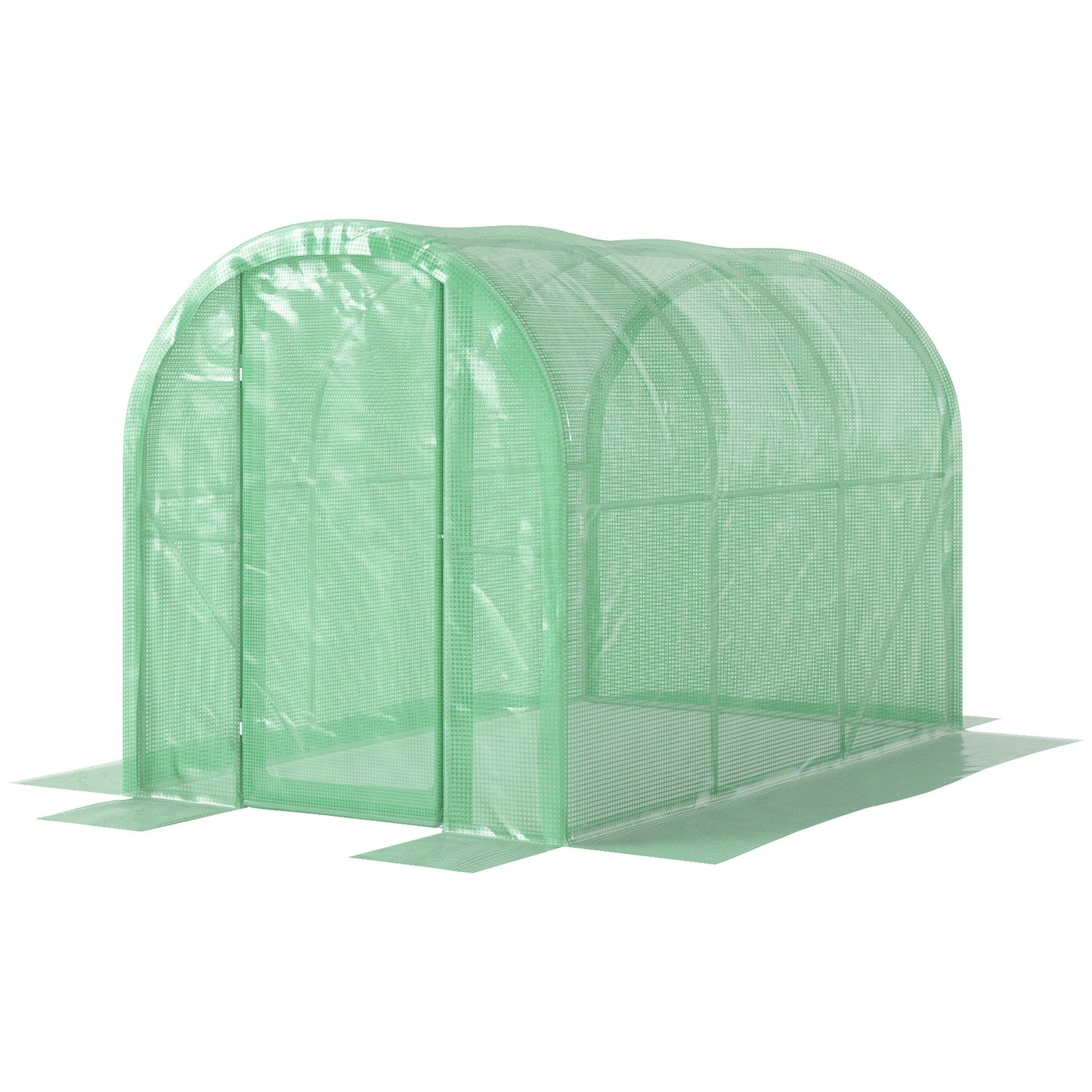 3 x 2 x 2m Polytunnel Greenhouse with Hinged Door, Walk-in Grow House Tent with PE Cover and Galvanised Steel Frame, Green
