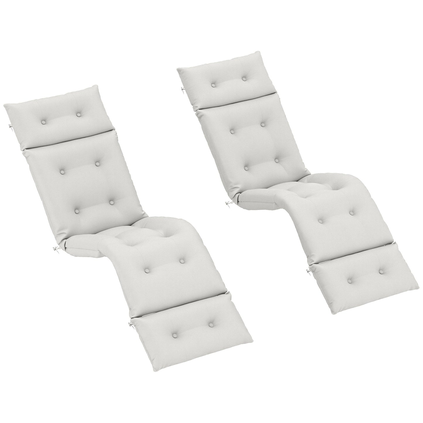 Sun Lounger Cushions Only, 190x56x10cm Garden Lounge Chair Cushions Set of 2, UPF20+ 220gsm Fabric, Thick Sunbed Replacement Pads with 6 Ties, Light Grey