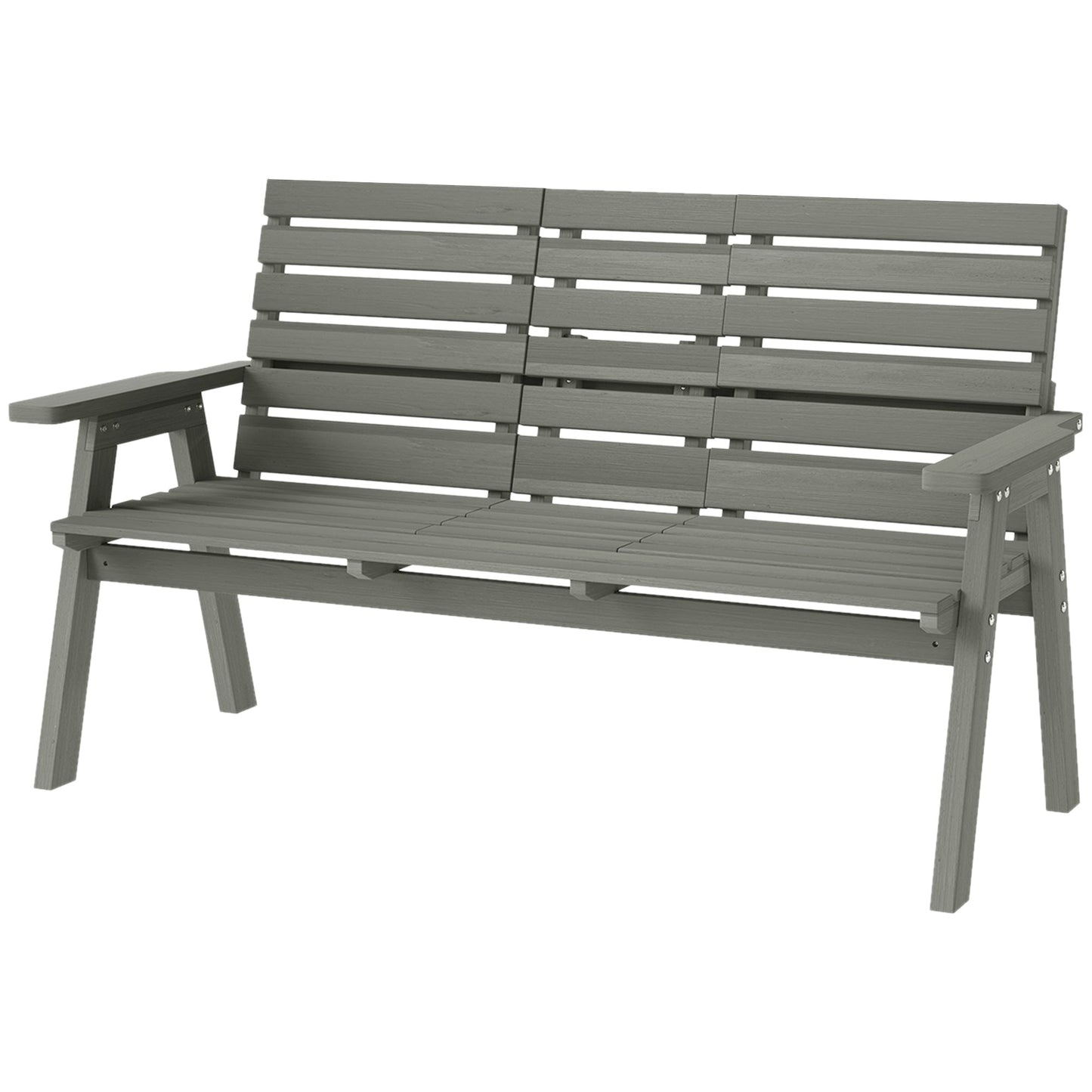 2 Seater Wooden Garden Bench with Convertible Middle Table, Outdoor Three-Seater Bench for Patio, Park, Porch, Grey