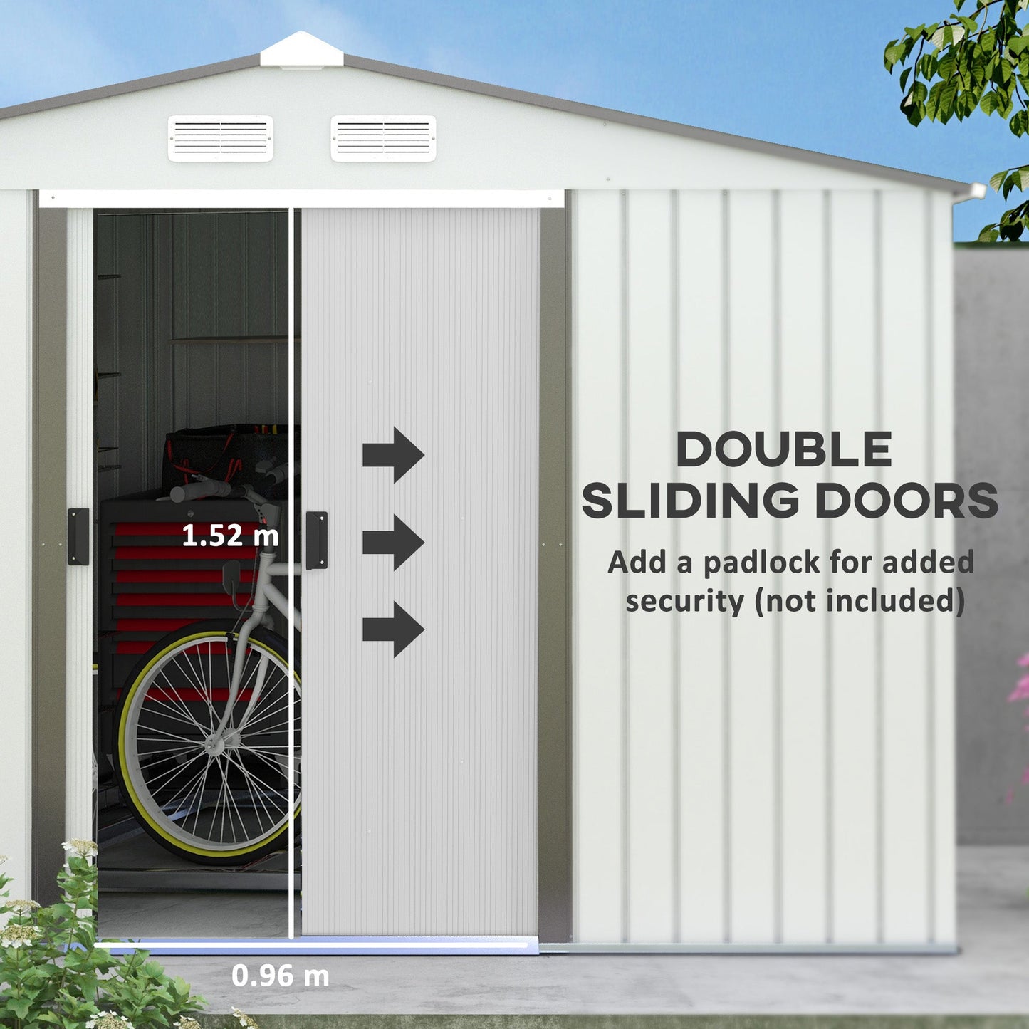 9 x 6ft Metal Garden Shed, Outdoor Storage Tool House with Ventilation Slots, Foundation Kit and Lockable Double Doors, Silver