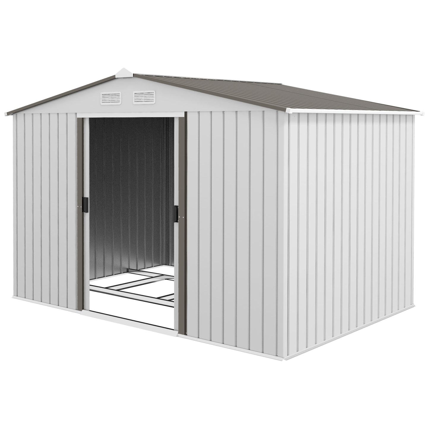 9 x 6ft Metal Garden Shed, Outdoor Storage Tool House with Ventilation Slots, Foundation Kit and Lockable Double Doors, Silver