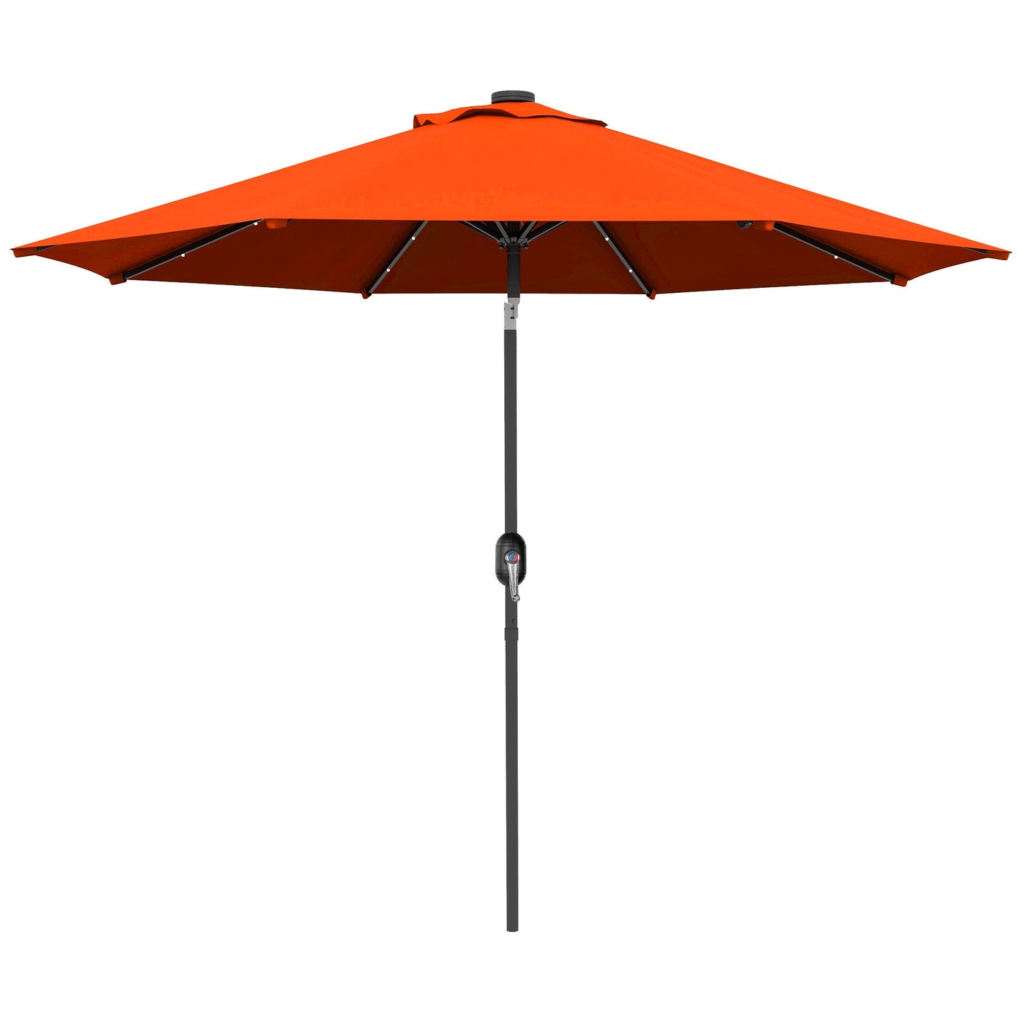 2.7m Patio Garden Umbrella Outdoor Parasol with Tilt Crank and 24 LEDs Lights (Orange)