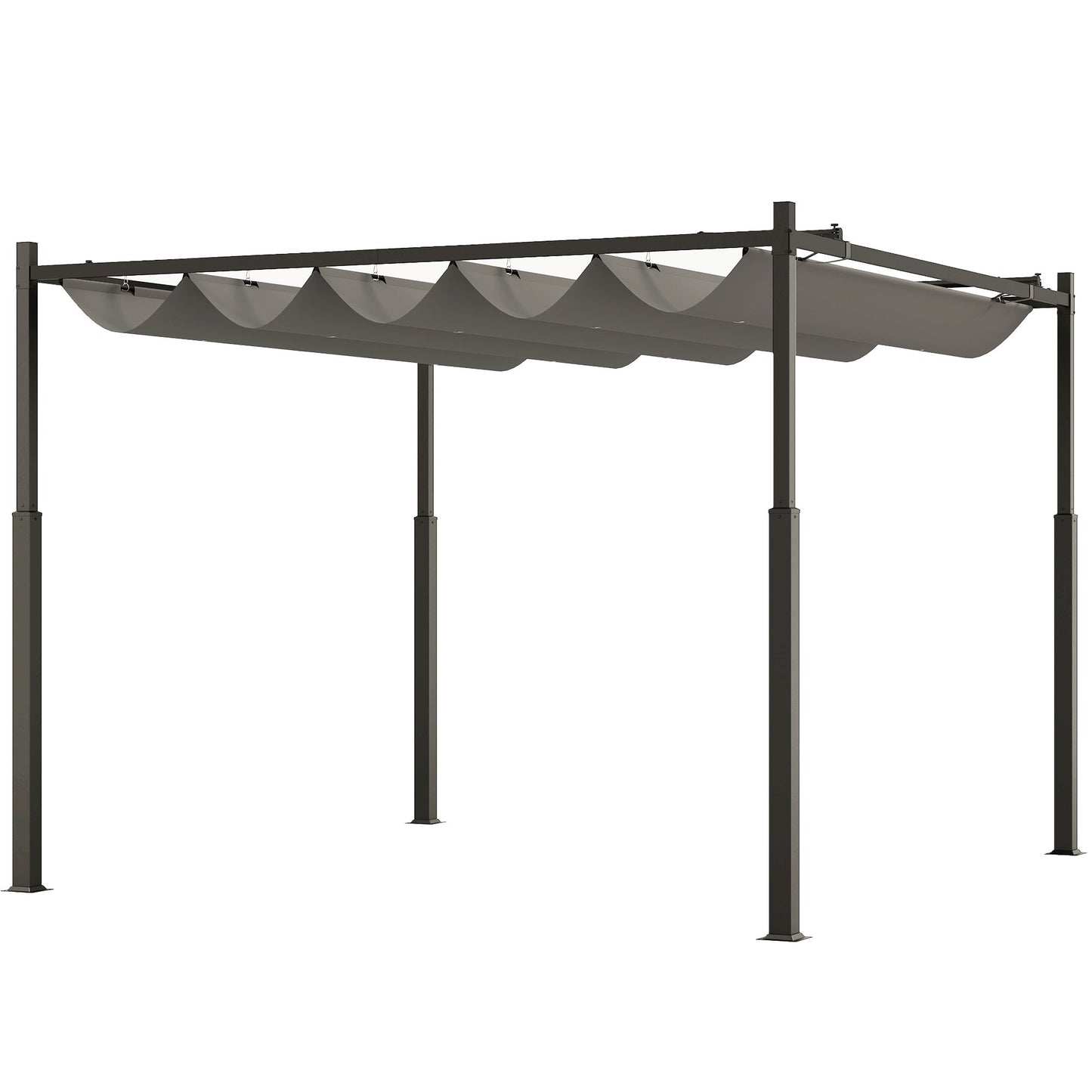3 x 3(m) Metal Pergola with Retractable Roof and Magnetic Fixture, Outdoor Gazebo Garden Pergola Kit Sun Shade Canopy, UPF30+, 80mm Metal Column, Grey