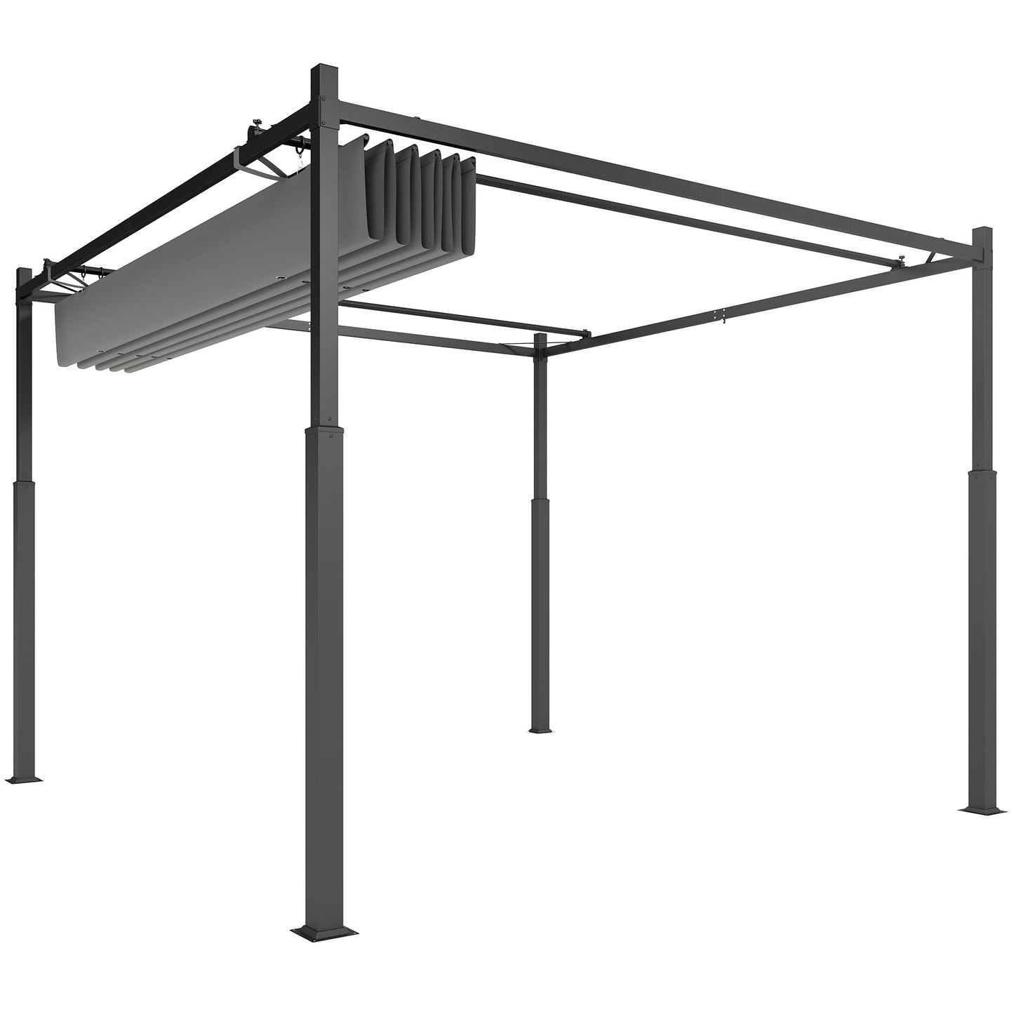 3 x 3(m) Metal Pergola with Retractable Roof and Magnetic Fixture, Outdoor Gazebo Garden Pergola Kit Sun Shade Canopy, UPF30+, 80mm Metal Column, Grey