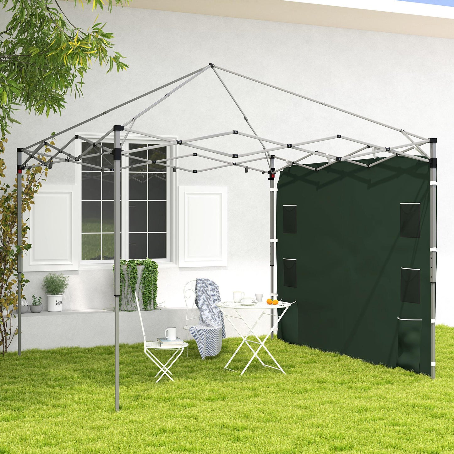 Gazebo Side Panel, Canopy Sidewall Panel with 4 Mesh Bags and 2 Storage Pockets for 3 x 3 m Straight Leg Pop Up Gazebos, 1 Pack Sidewall Only, Green
