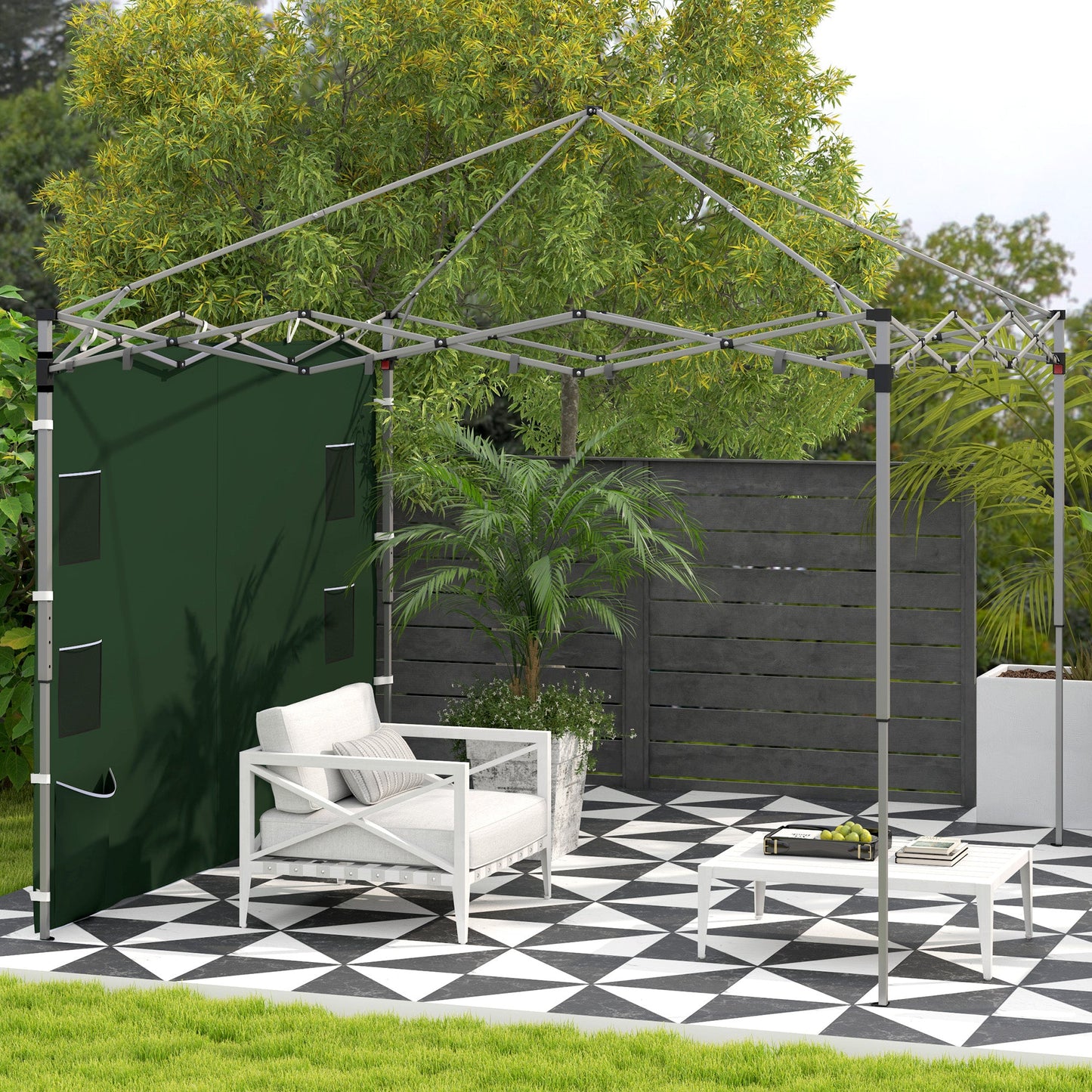 Gazebo Side Panel, Canopy Sidewall Panel with 4 Mesh Bags and 2 Storage Pockets for 3 x 3 m Straight Leg Pop Up Gazebos, 1 Pack Sidewall Only, Green