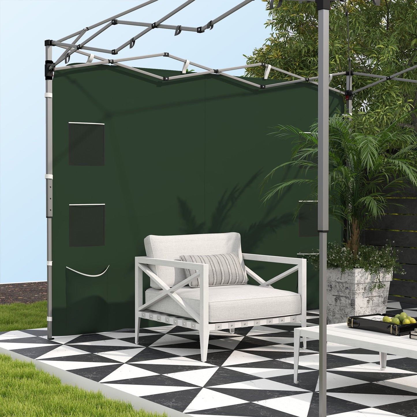 Gazebo Side Panel, Canopy Sidewall Panel with 4 Mesh Bags and 2 Storage Pockets for 3 x 3 m Straight Leg Pop Up Gazebos, 1 Pack Sidewall Only, Green