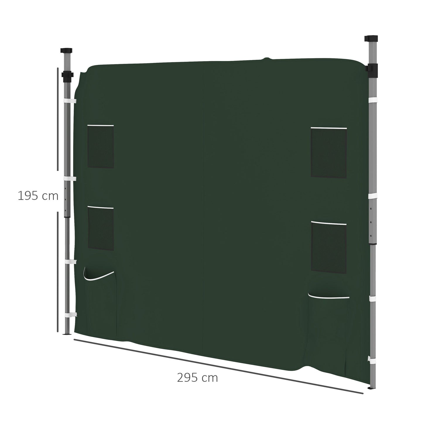 Gazebo Side Panel, Canopy Sidewall Panel with 4 Mesh Bags and 2 Storage Pockets for 3 x 3 m Straight Leg Pop Up Gazebos, 1 Pack Sidewall Only, Green