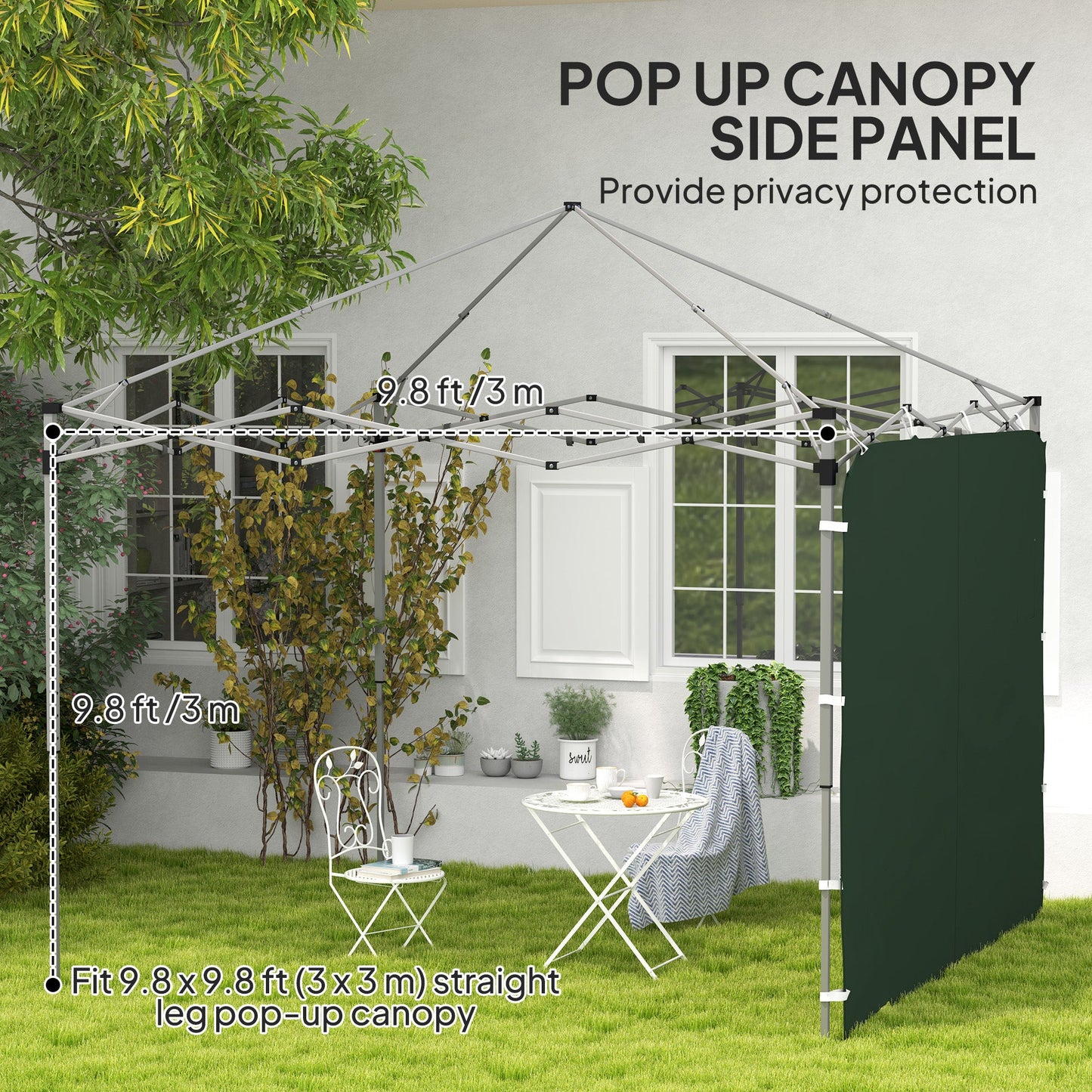 Gazebo Side Panel, Canopy Sidewall Panel with 4 Mesh Bags and 2 Storage Pockets for 3 x 3 m Straight Leg Pop Up Gazebos, 1 Pack Sidewall Only, Green