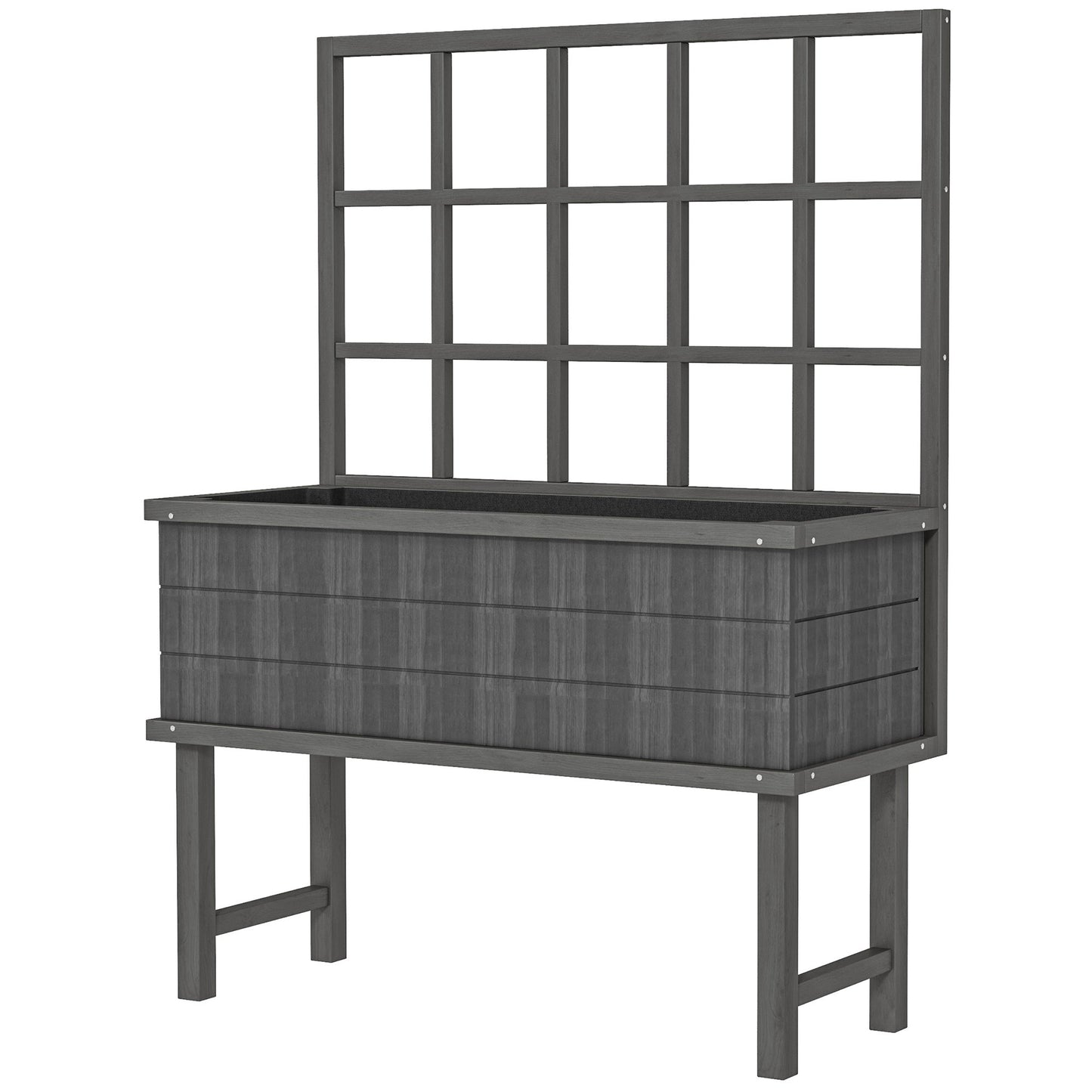 Wooden Raised Planter with Trellis for Vine Climbing Plants, Elevated Garden Bed with Drainage Holes and Bed Liner for Vegetables, Flowers, Herbs, 105 x 45 x 140cm, Grey