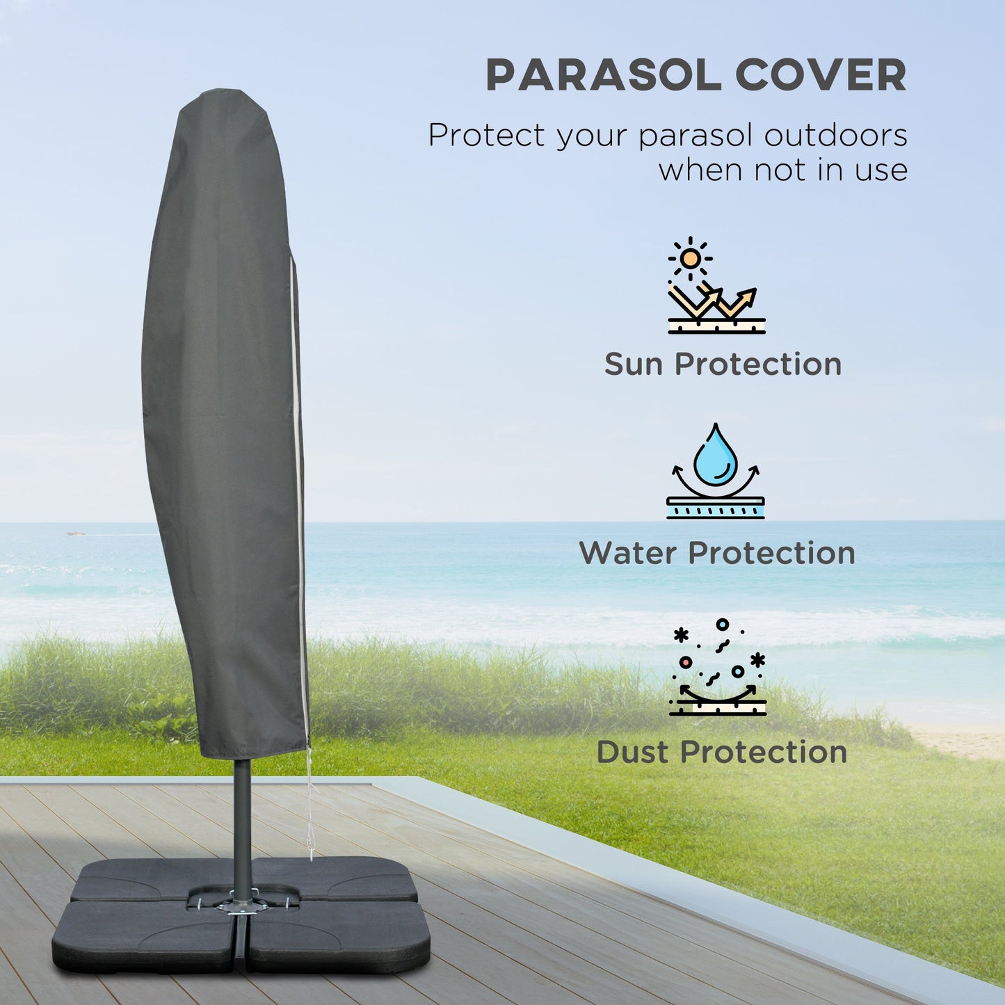 3(m) Garden Banana Parasol Cantilever Umbrella with Crank Handle, Cross Base, Weights and Cover for Outdoor, Hanging Sun Shade, Orange