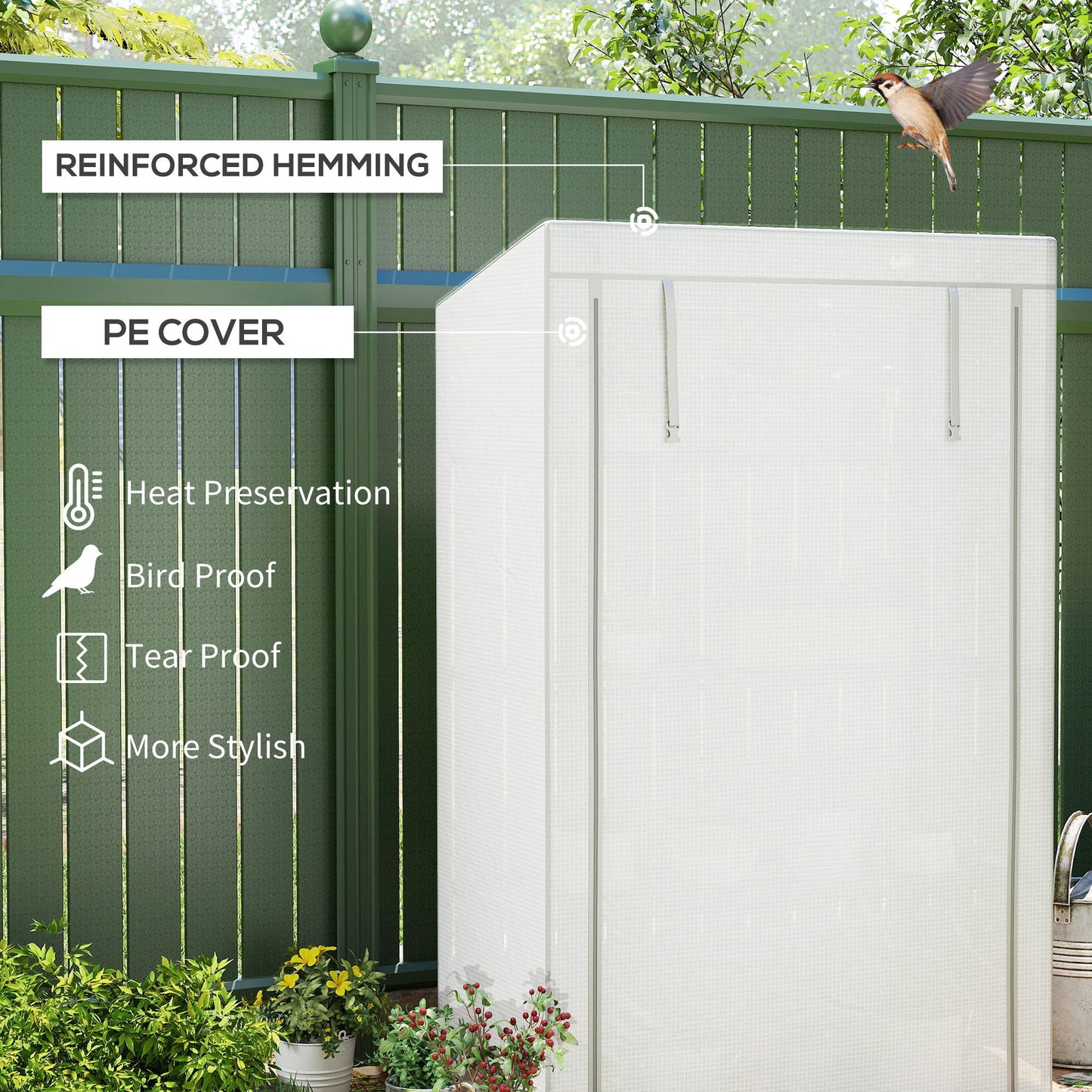 4 Tier Lean-to Mini Greenhouse with Reinforced PE Cover, Portable Small Greenhouse with Roll-Up Door, Grey Hemmed Edging, 110 x 50 x 171cm, Grey