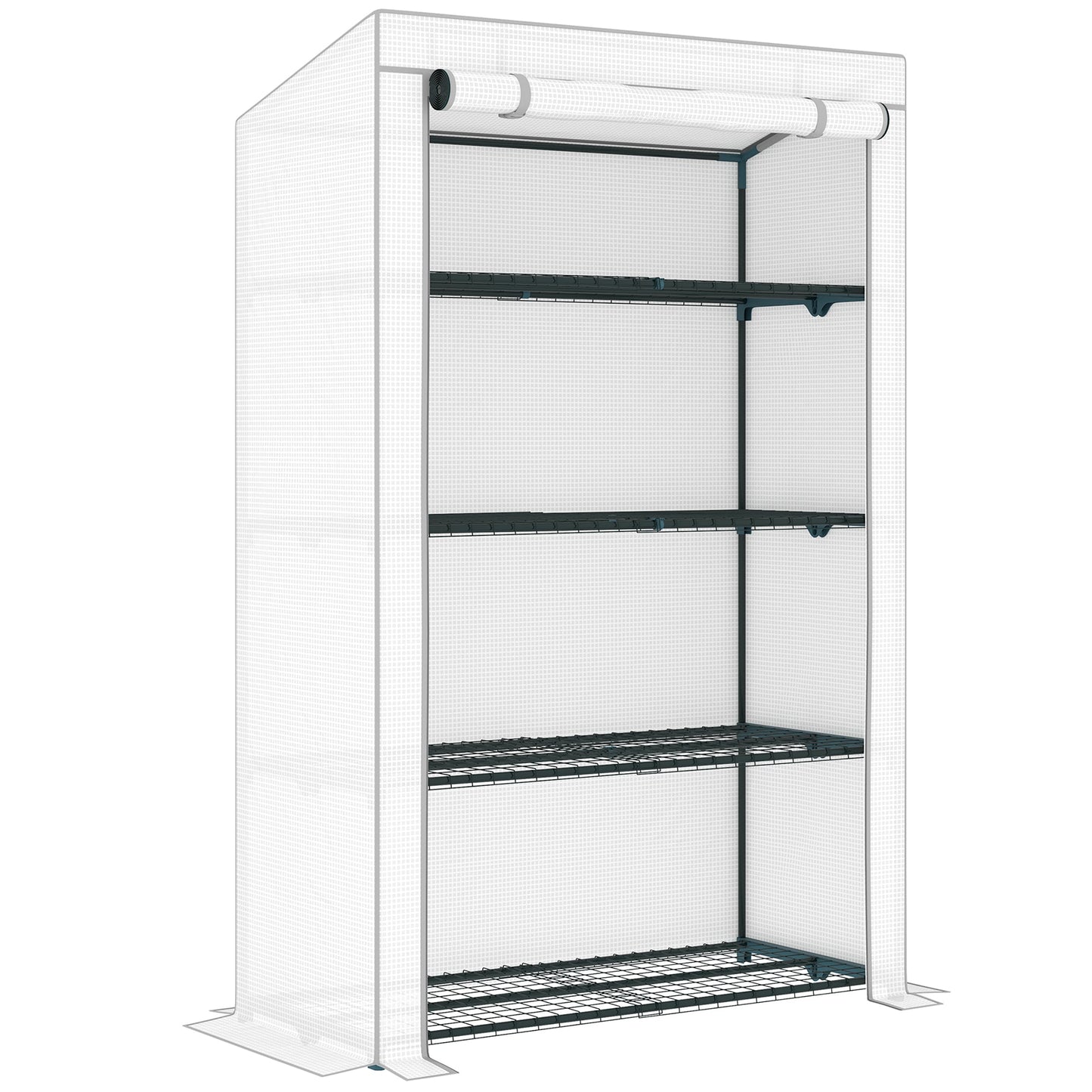 4 Tier Lean-to Mini Greenhouse with Reinforced PE Cover, Portable Small Greenhouse with Roll-Up Door, Grey Hemmed Edging, 110 x 50 x 171cm, Grey