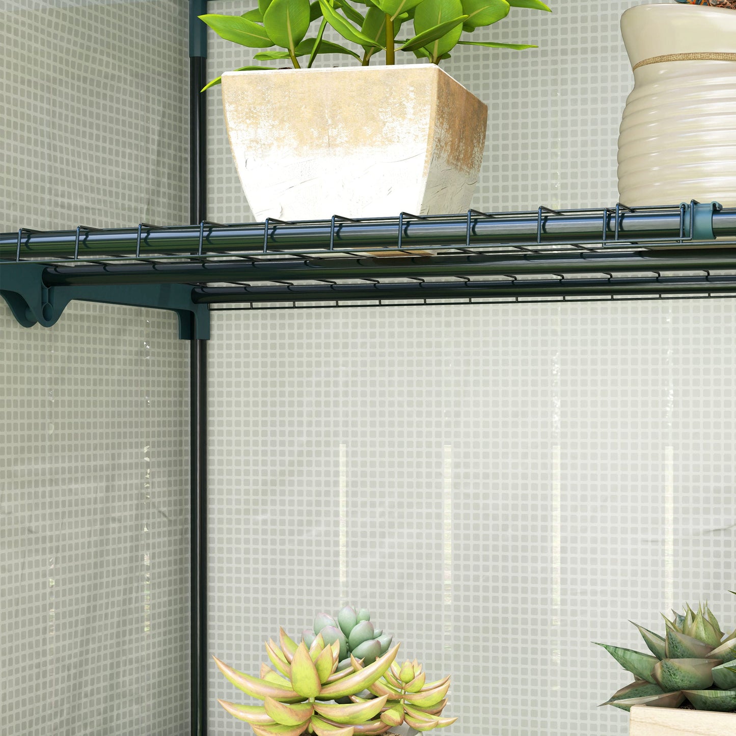 4 Tier Lean-to Mini Greenhouse with Reinforced PE Cover, Portable Small Greenhouse with Roll-Up Door, Grey Hemmed Edging, 110 x 50 x 171cm, Grey