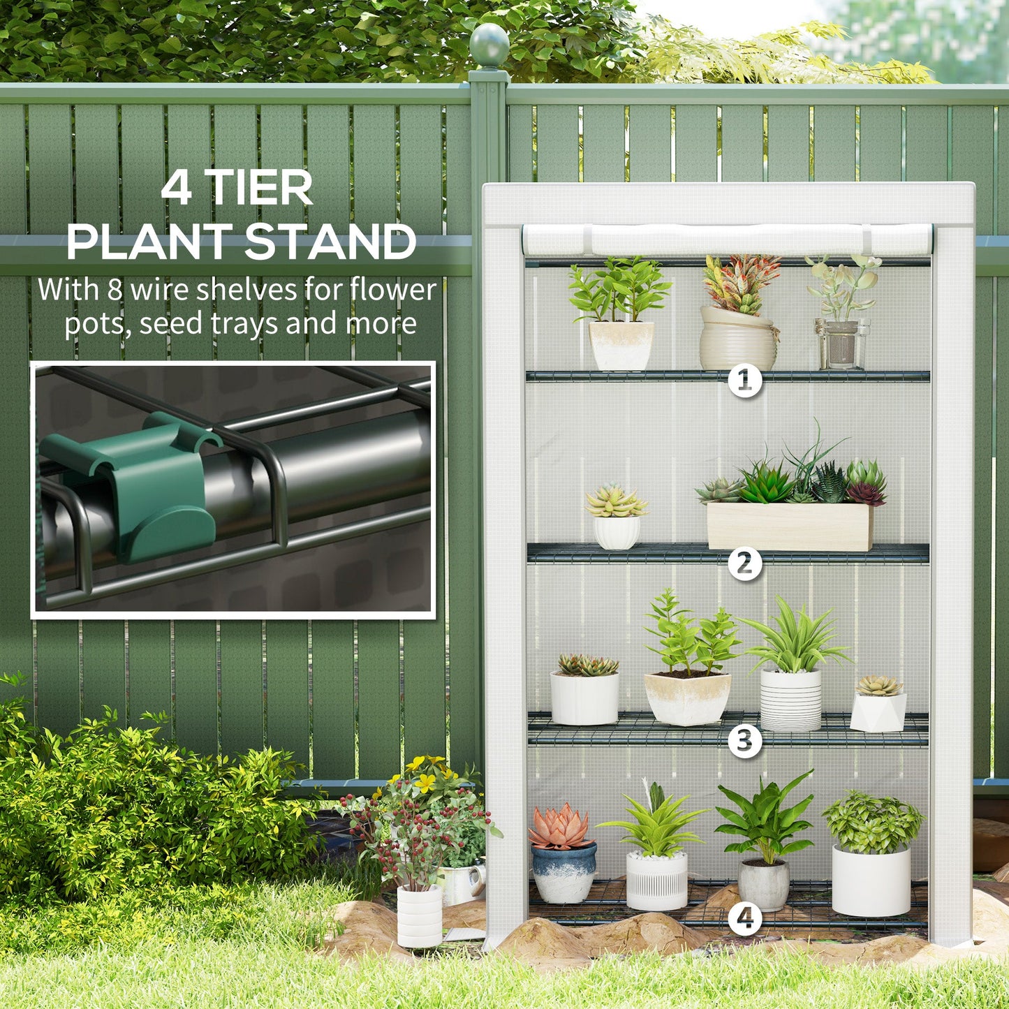 4 Tier Lean-to Mini Greenhouse with Reinforced PE Cover, Portable Small Greenhouse with Roll-Up Door, Grey Hemmed Edging, 110 x 50 x 171cm, Grey