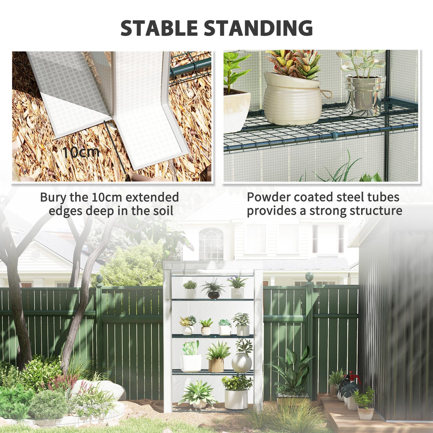 4 Tier Lean-to Mini Greenhouse with Reinforced PE Cover, Portable Small Greenhouse with Roll-Up Door, Grey Hemmed Edging, 110 x 50 x 171cm, Grey