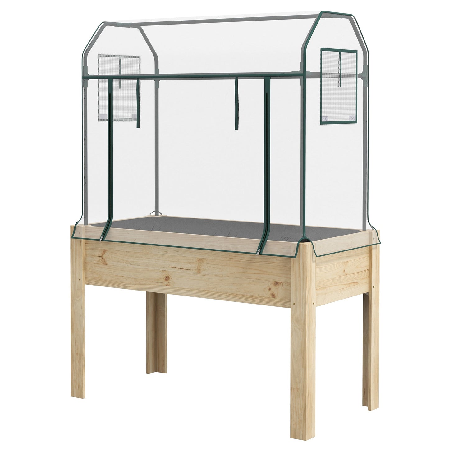 Wooden Raised Planter with Plastic Greenhouse Cover and Bed Liner, Elevated Garden Bed for Vegetables, Flowers, Herbs, 115 x 60 x 165cm, Clear