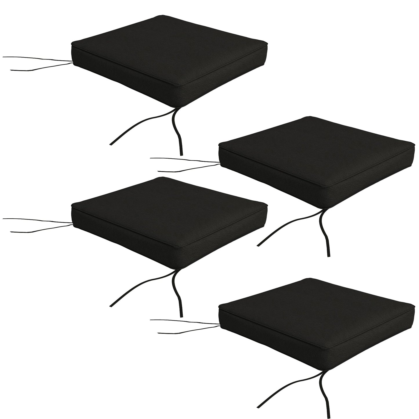 Set of 4 Outdoor Seat Cushions with Ties, Water Repellent Seat Pads for Garden Patio Kitchen Office Chairs, Black