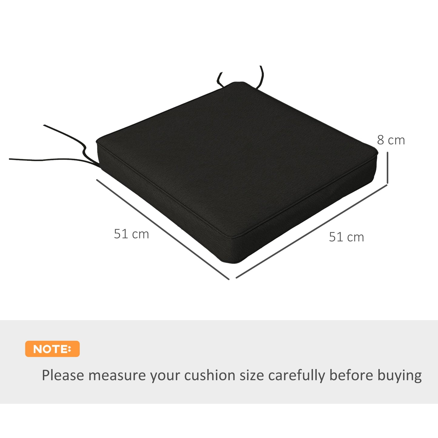 Set of 4 Outdoor Seat Cushions with Ties, Water Repellent Seat Pads for Garden Patio Kitchen Office Chairs, Black
