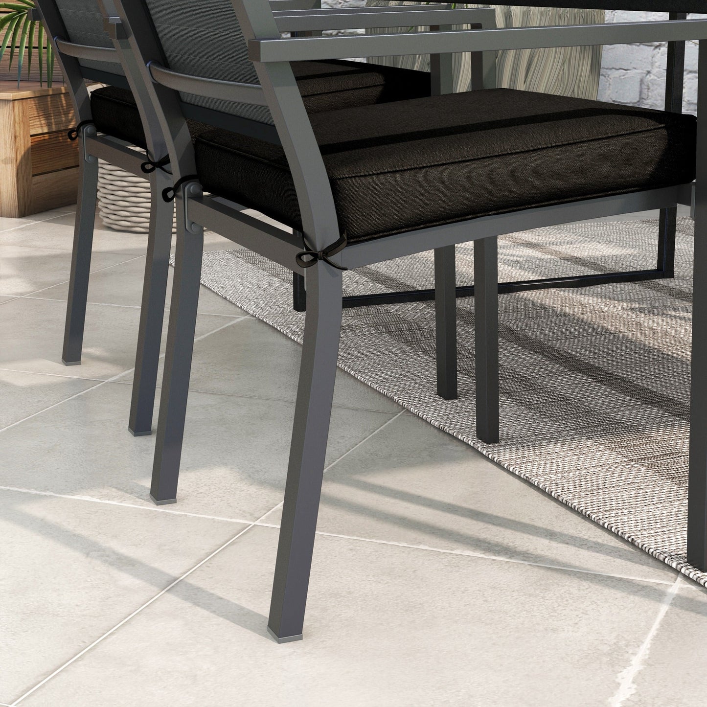Set of 4 Outdoor Seat Cushions with Ties, Water Repellent Seat Pads for Garden Patio Kitchen Office Chairs, Black