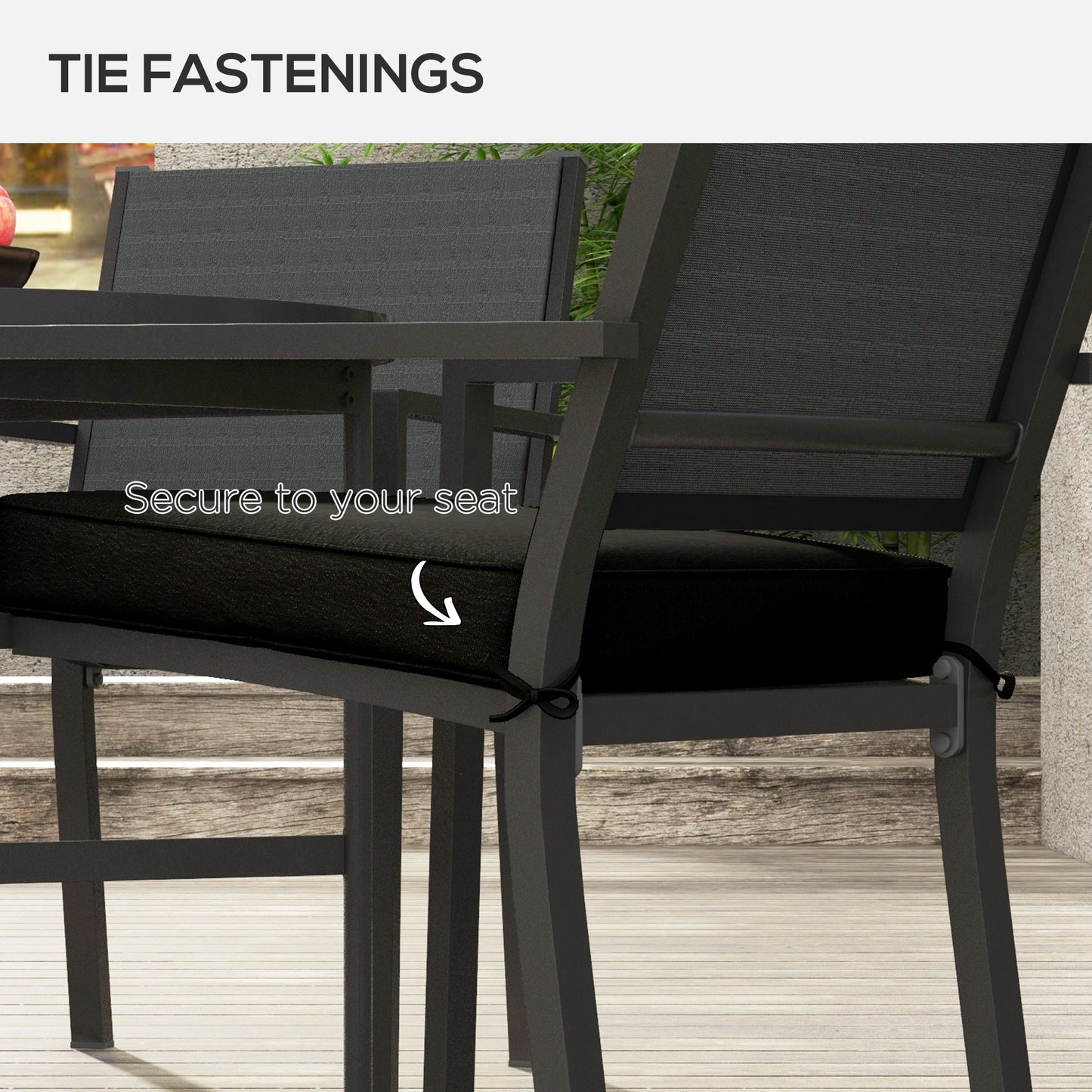 Set of 4 Outdoor Seat Cushions with Ties, Water Repellent Seat Pads for Garden Patio Kitchen Office Chairs, Black