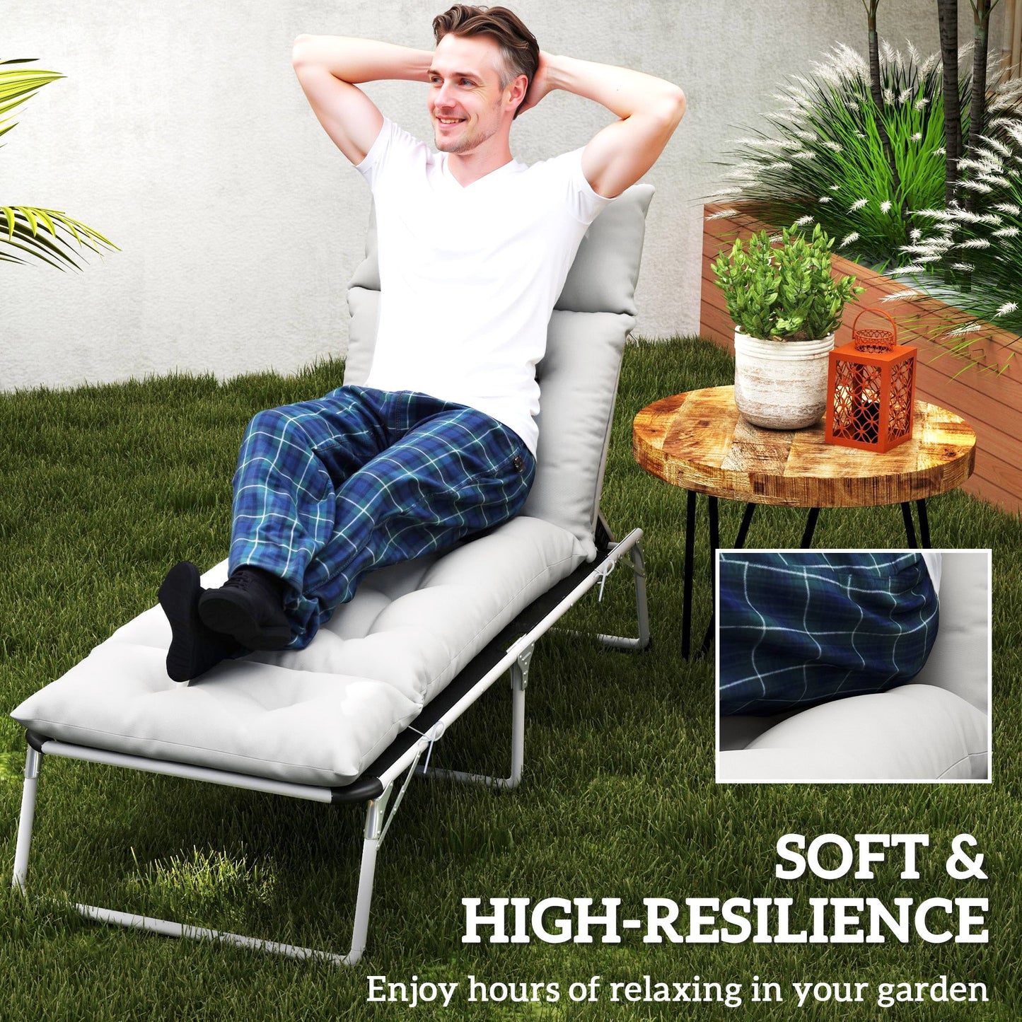 Sun Lounger Cushions Only, 190x56x10cm Garden Lounge Chair Cushions, UPF20+ 220gsm Fabric, Thick Sunbed Replacement Pads with 6 Ties, Light Grey