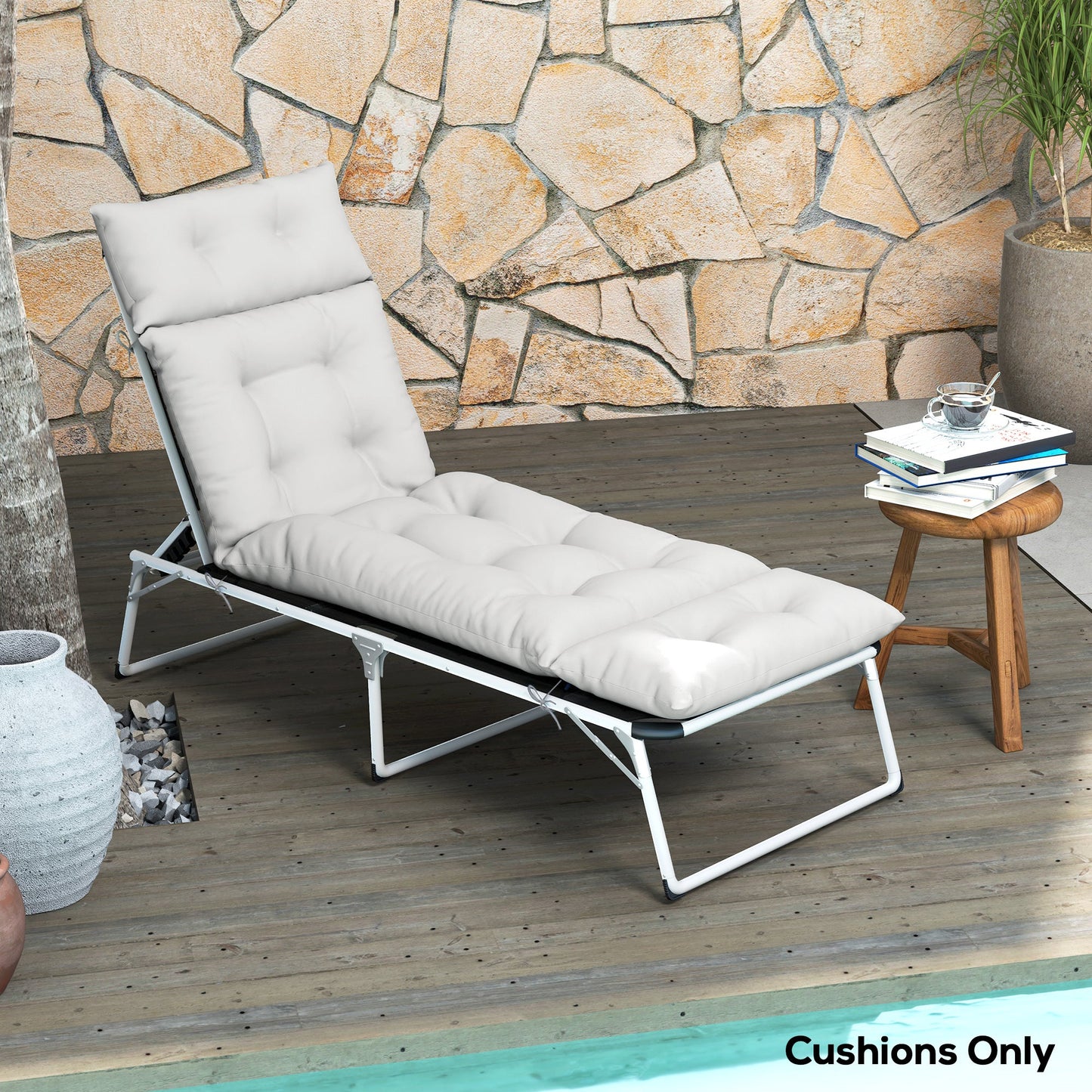 Sun Lounger Cushions Only, 190x56x10cm Garden Lounge Chair Cushions, UPF20+ 220gsm Fabric, Thick Sunbed Replacement Pads with 6 Ties, Light Grey