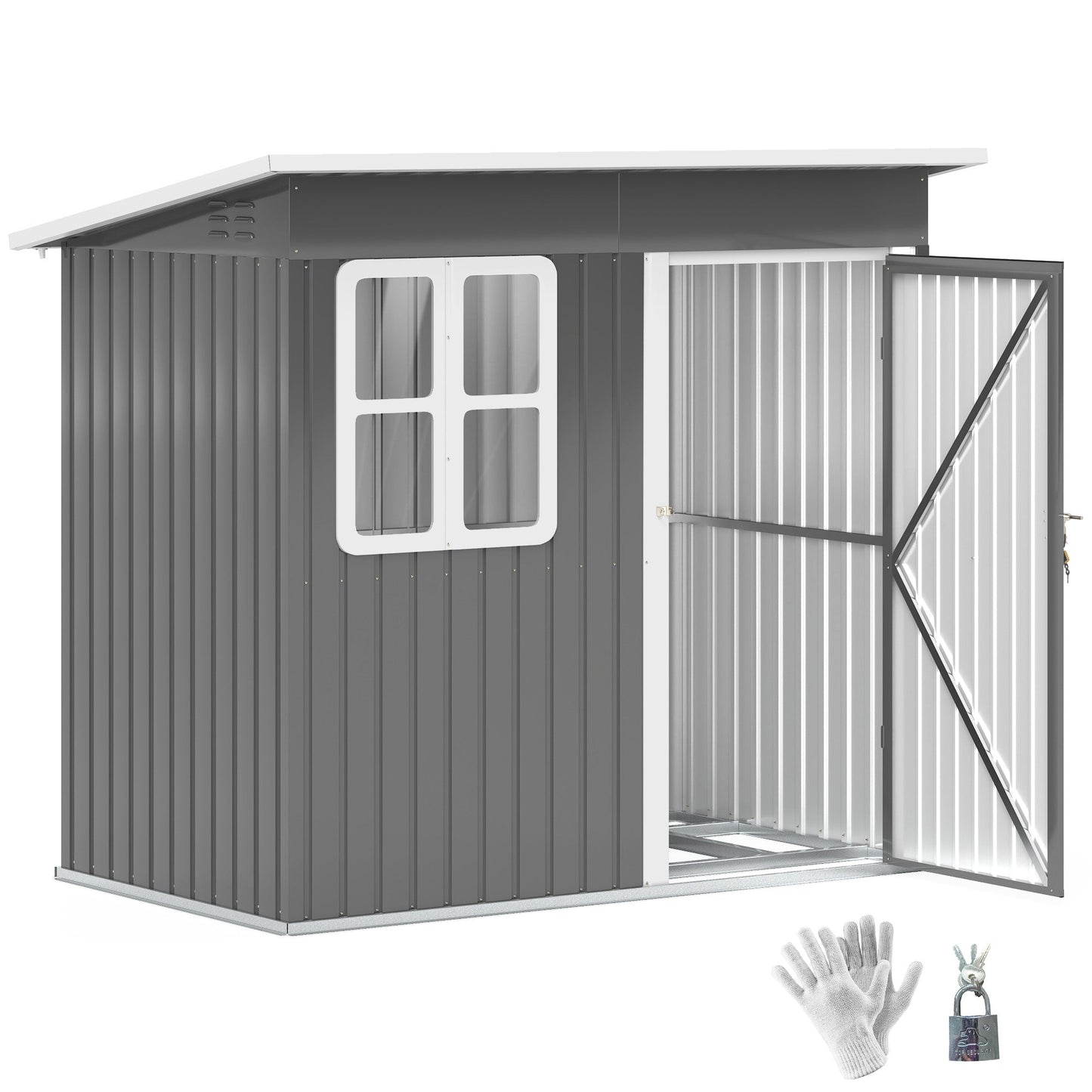 7 x 4ft Storage Shed Galvanised Steel Garden Shed, Metal Shed with Foundation Kit, Window, Lockable Wide Door and Air Vents for Outdoor Patio, Dark Grey