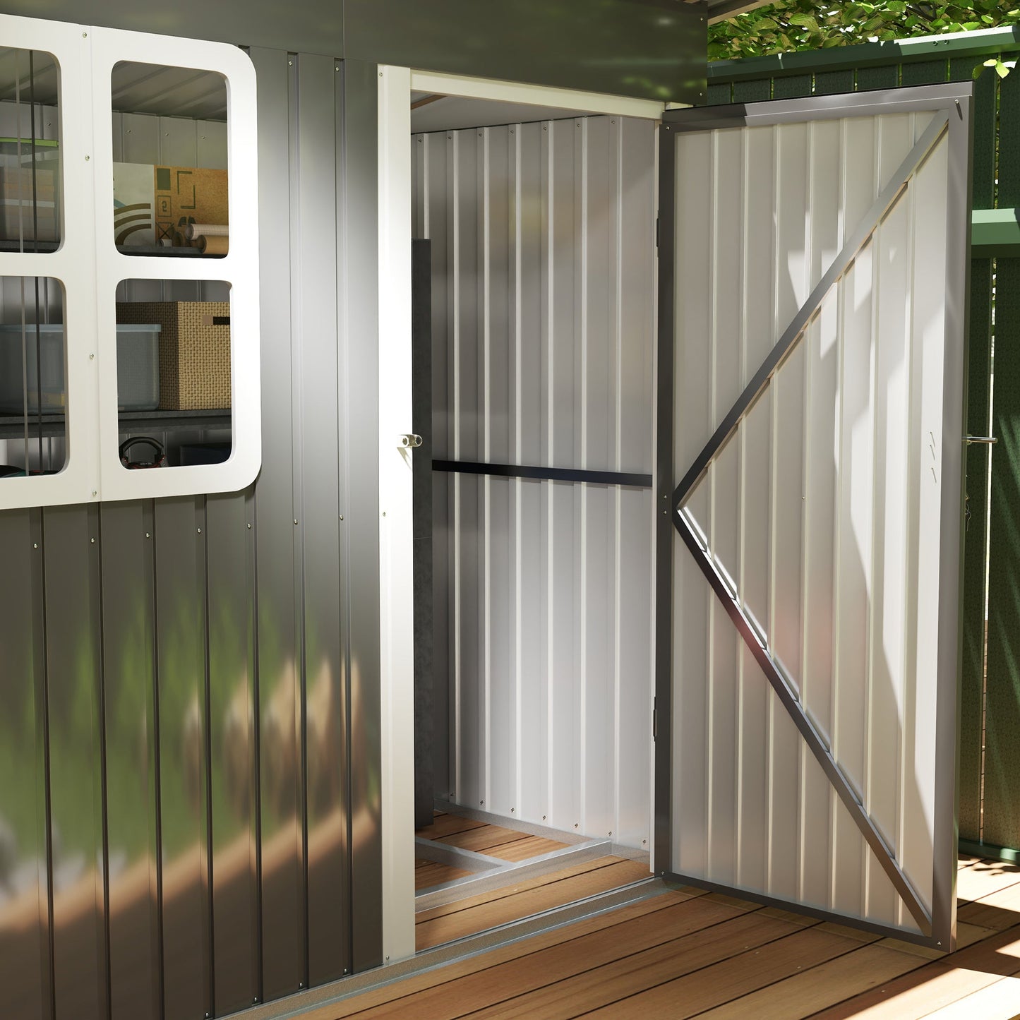7 x 4ft Storage Shed Galvanised Steel Garden Shed, Metal Shed with Foundation Kit, Window, Lockable Wide Door and Air Vents for Outdoor Patio, Dark Grey