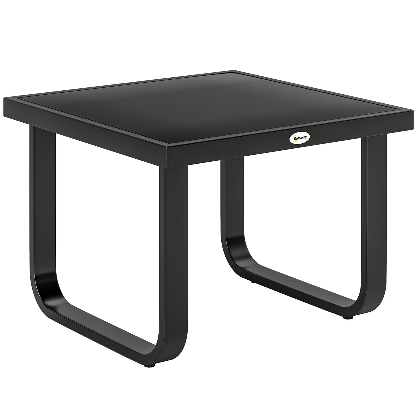 Metal Garden Coffee Table, Outdoor Rectangle Side Table with Tempered Glass Tabletop and Adjustable Foot Pads for Terrace, Balcony, Patio, 45 x 45 x 33 cm, Black