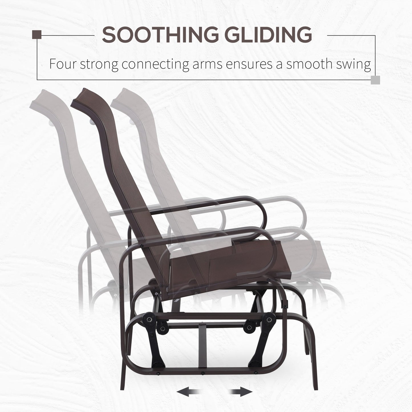 Outdoor Gliding Rocking Chair with Sturdy Metal Frame Garden Comfortable Swing Chair for Patio, Garden and Poolside, Brown