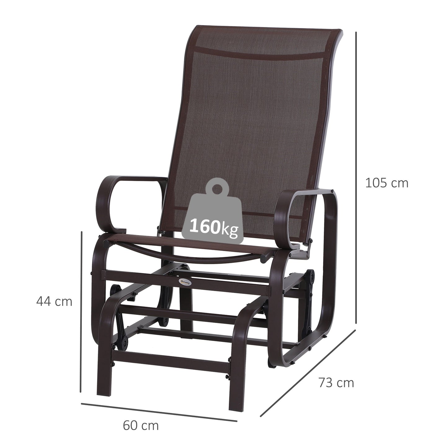 Outdoor Gliding Rocking Chair with Sturdy Metal Frame Garden Comfortable Swing Chair for Patio, Garden and Poolside, Brown
