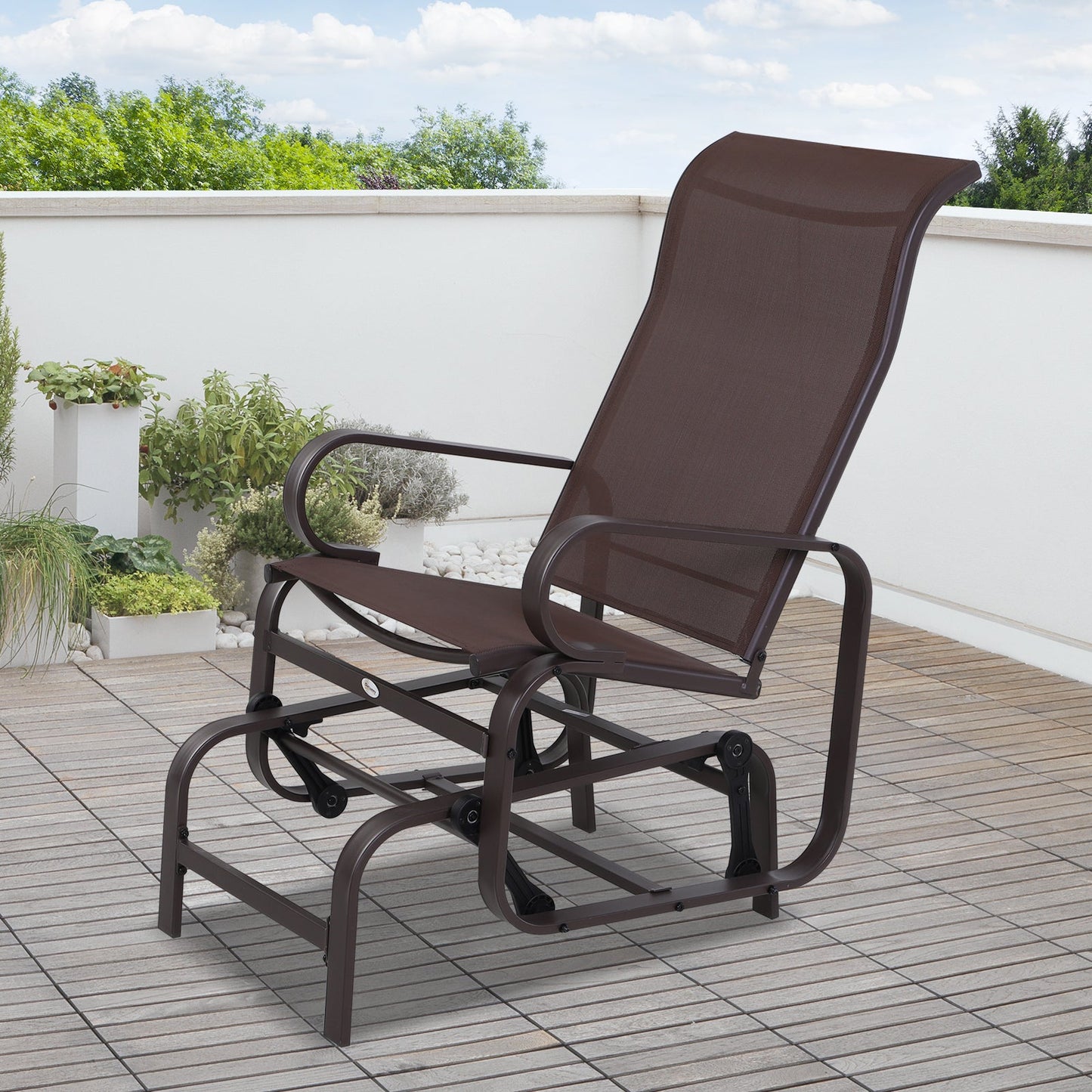 Outdoor Gliding Rocking Chair with Sturdy Metal Frame Garden Comfortable Swing Chair for Patio, Garden and Poolside, Brown