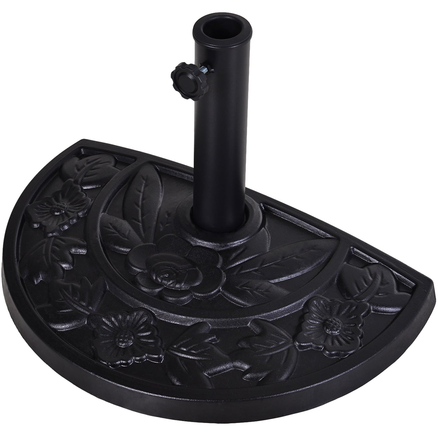 9kg Resin Parasol Base, Half Round Umbrella Stand with Floral Design for Garden, Outdoor, Suitable Umbrella Rod: Φ3.8cm, Φ4.8cm, Black