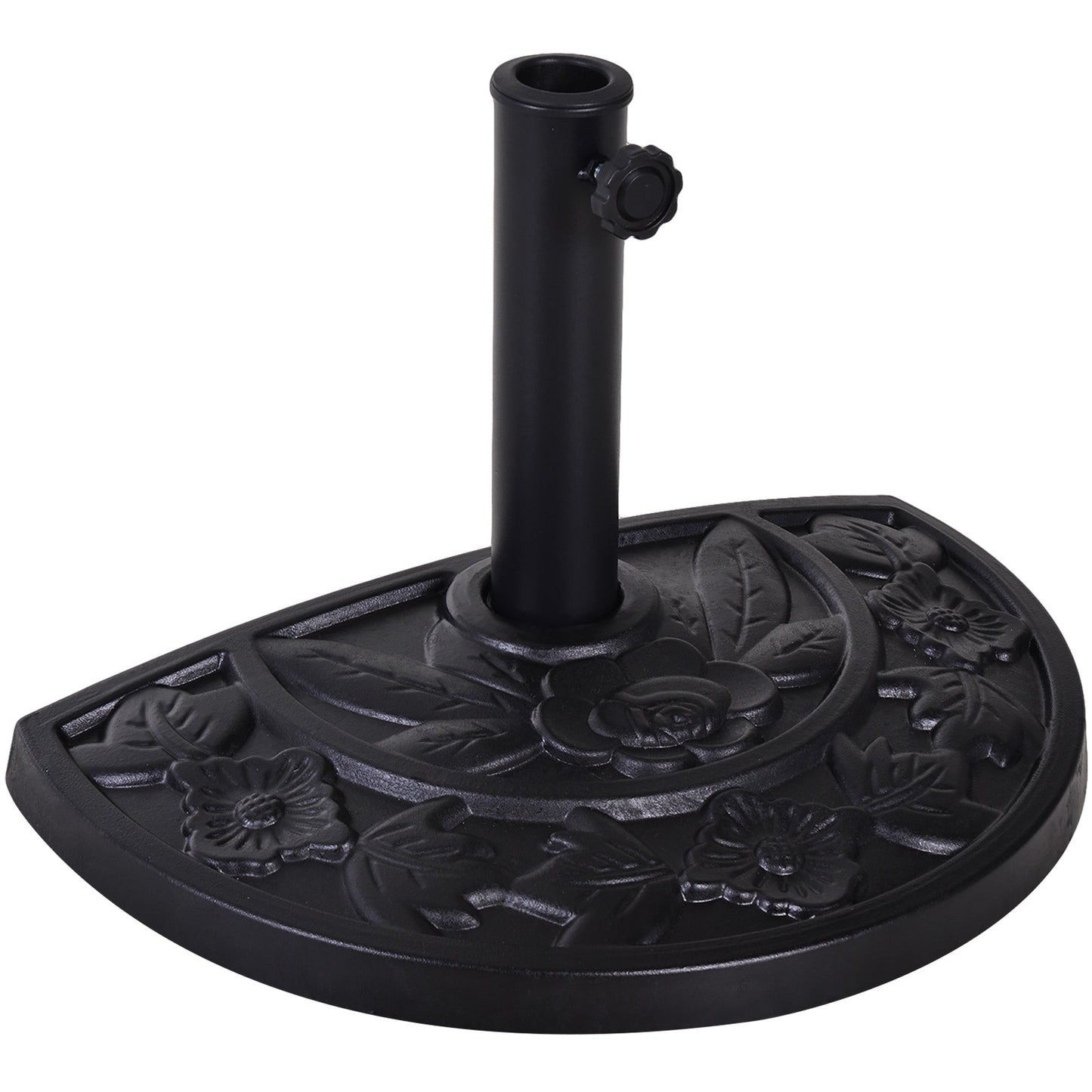 9kg Resin Parasol Base, Half Round Umbrella Stand with Floral Design for Garden, Outdoor, Suitable Umbrella Rod: Φ3.8cm, Φ4.8cm, Black
