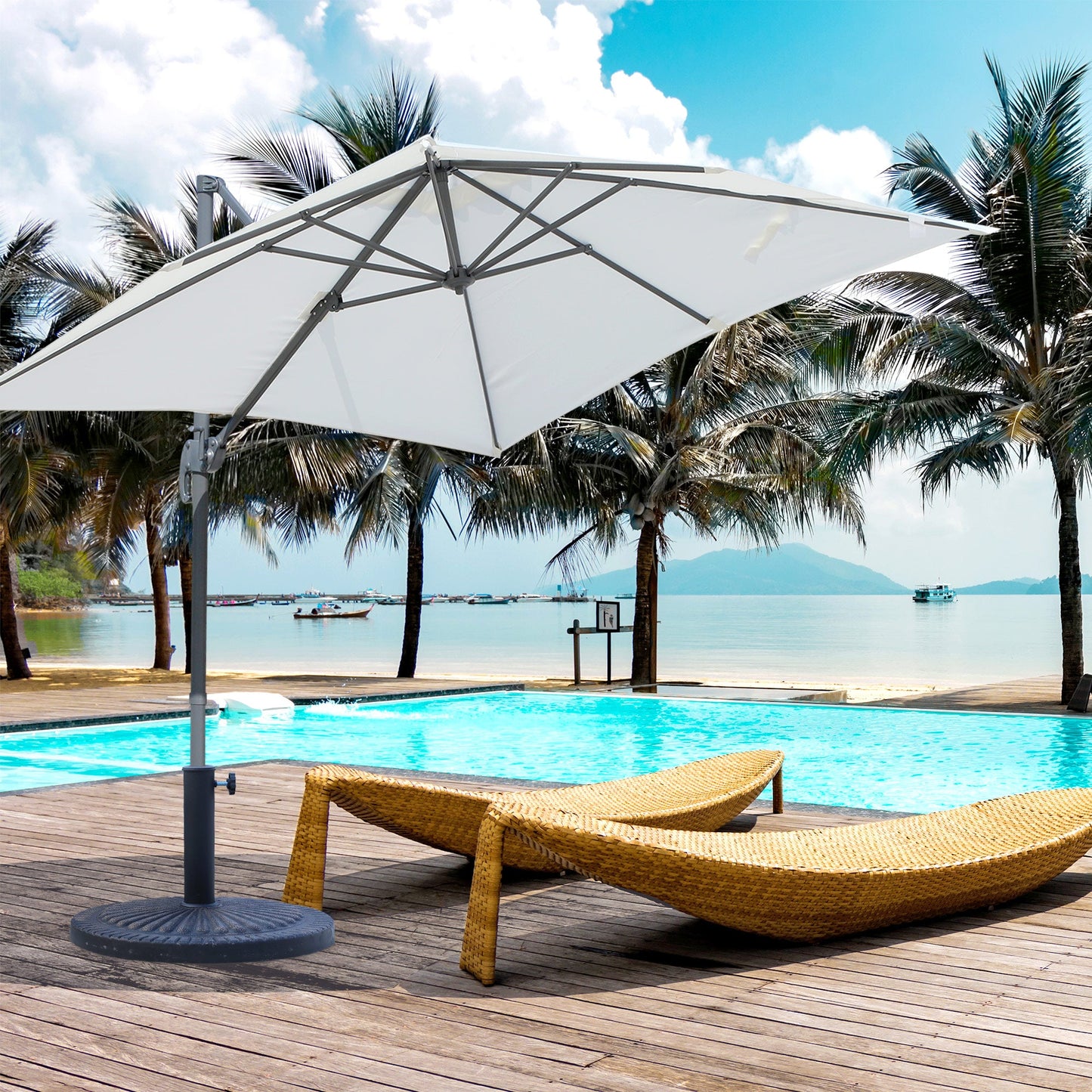 14kg Garden Parasol Base, Round Resin Sun Umbrella Base, Outdoor Umbrella Stand for 38mm or 48mm Outdoor Umbrella Poles, Bronze Tone