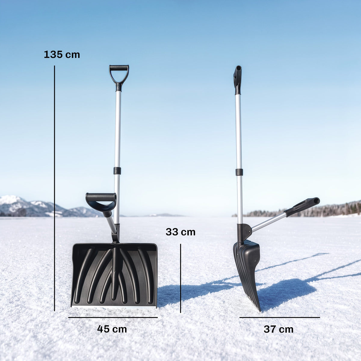 Heavy-Duty Snow Shovel with Assist Handle, Portable Snow Pusher with 45cm Wide Blade, Detachable Aluminium Handle and Metal Edge, Removal Shovel for Garden, Driveway, Car, Camping, Black