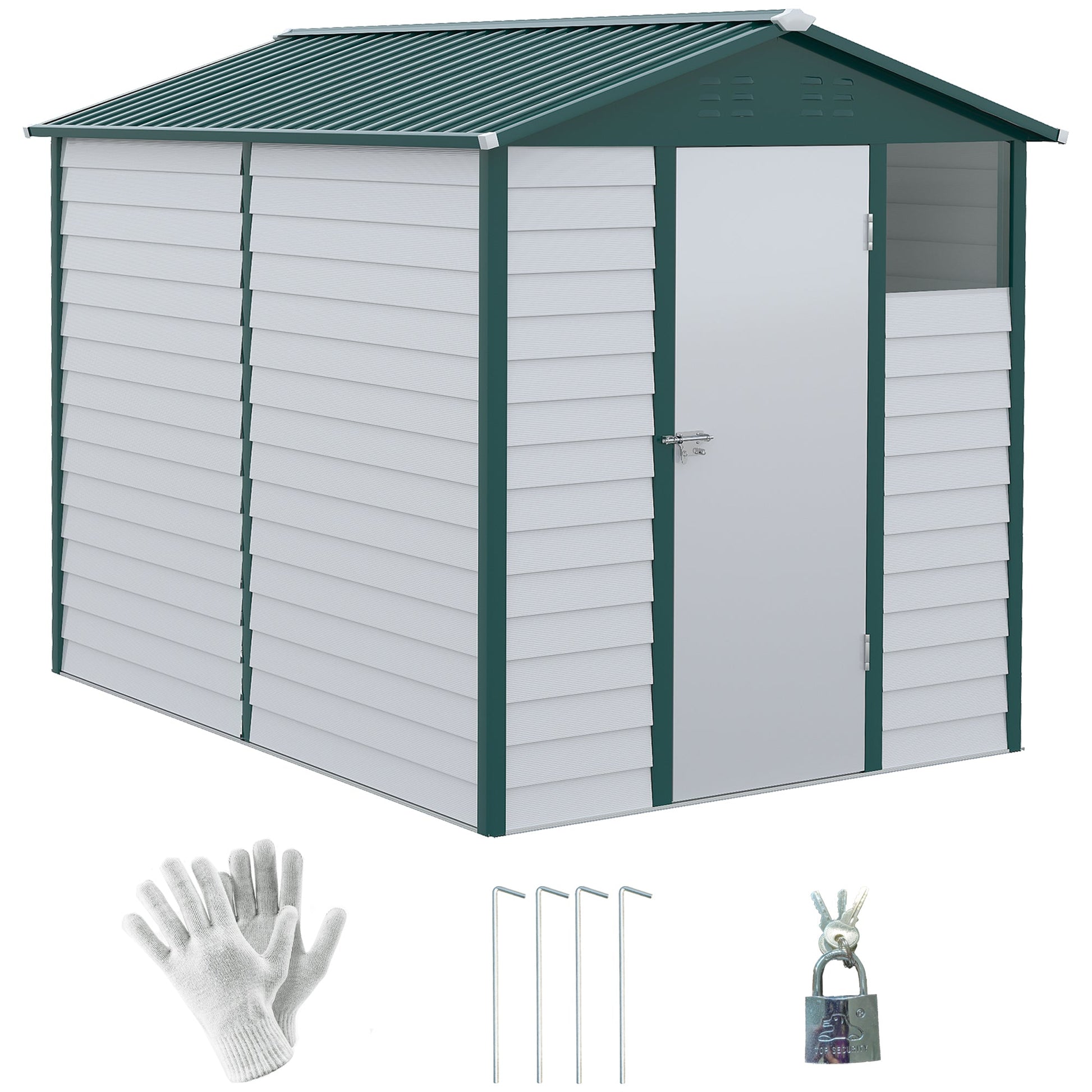 9 x 6FT Metal Garden Shed, Galvanised Outdoor Storage Shed with Window, Lockable Door, Tool Storage Shed for Yard, Patio, Lawn, Green