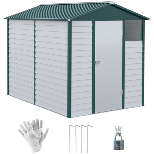 9 x 6FT Metal Garden Shed, Galvanised Outdoor Storage Shed with Window, Lockable Door, Tool Storage Shed for Yard, Patio, Lawn, Green