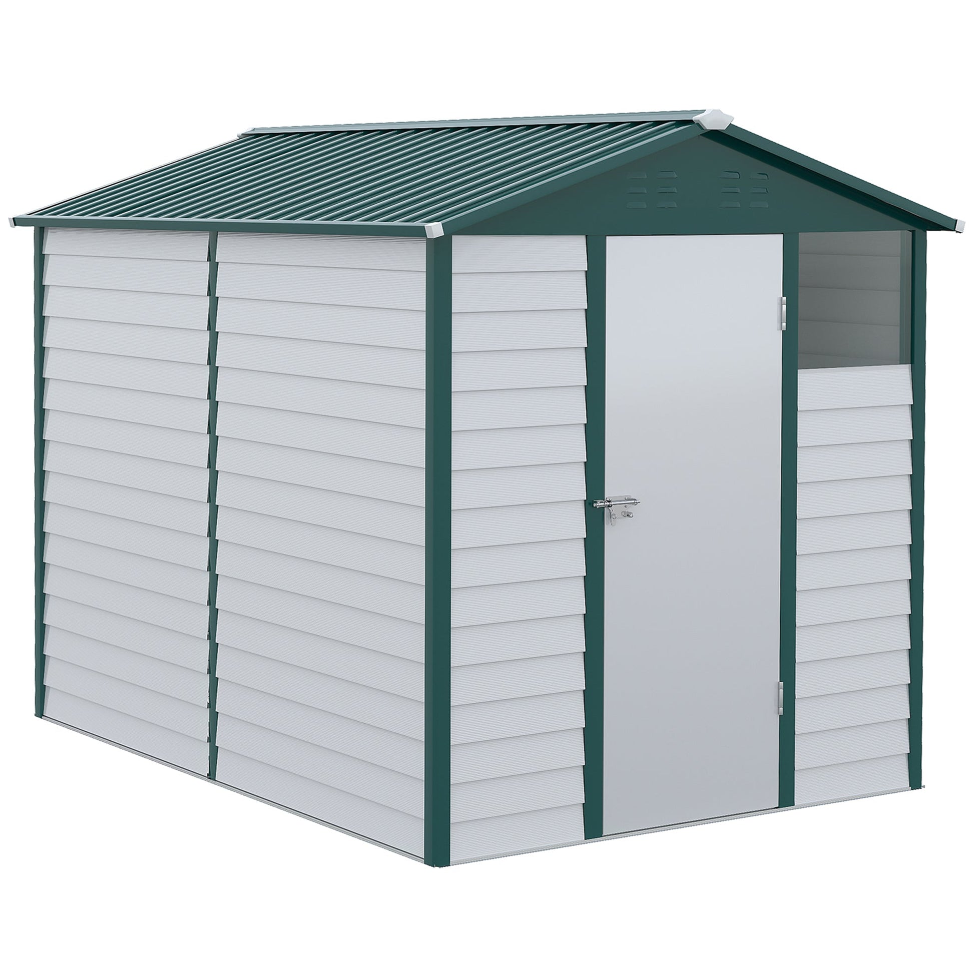 9 x 6FT Metal Garden Shed, Galvanised Outdoor Storage Shed with Window, Lockable Door, Tool Storage Shed for Yard, Patio, Lawn, Green