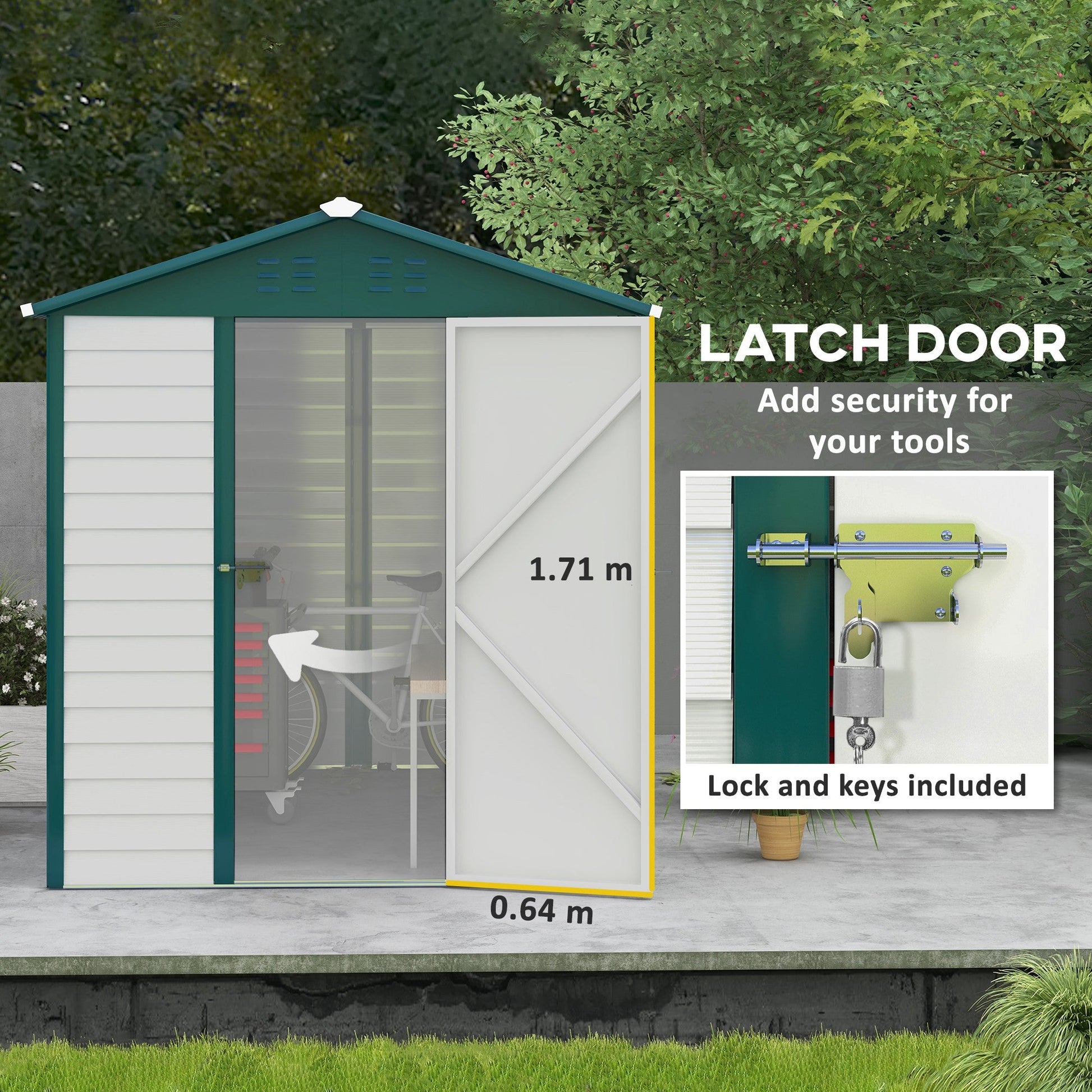 9 x 6FT Metal Garden Shed, Galvanised Outdoor Storage Shed with Window, Lockable Door, Tool Storage Shed for Yard, Patio, Lawn, Green