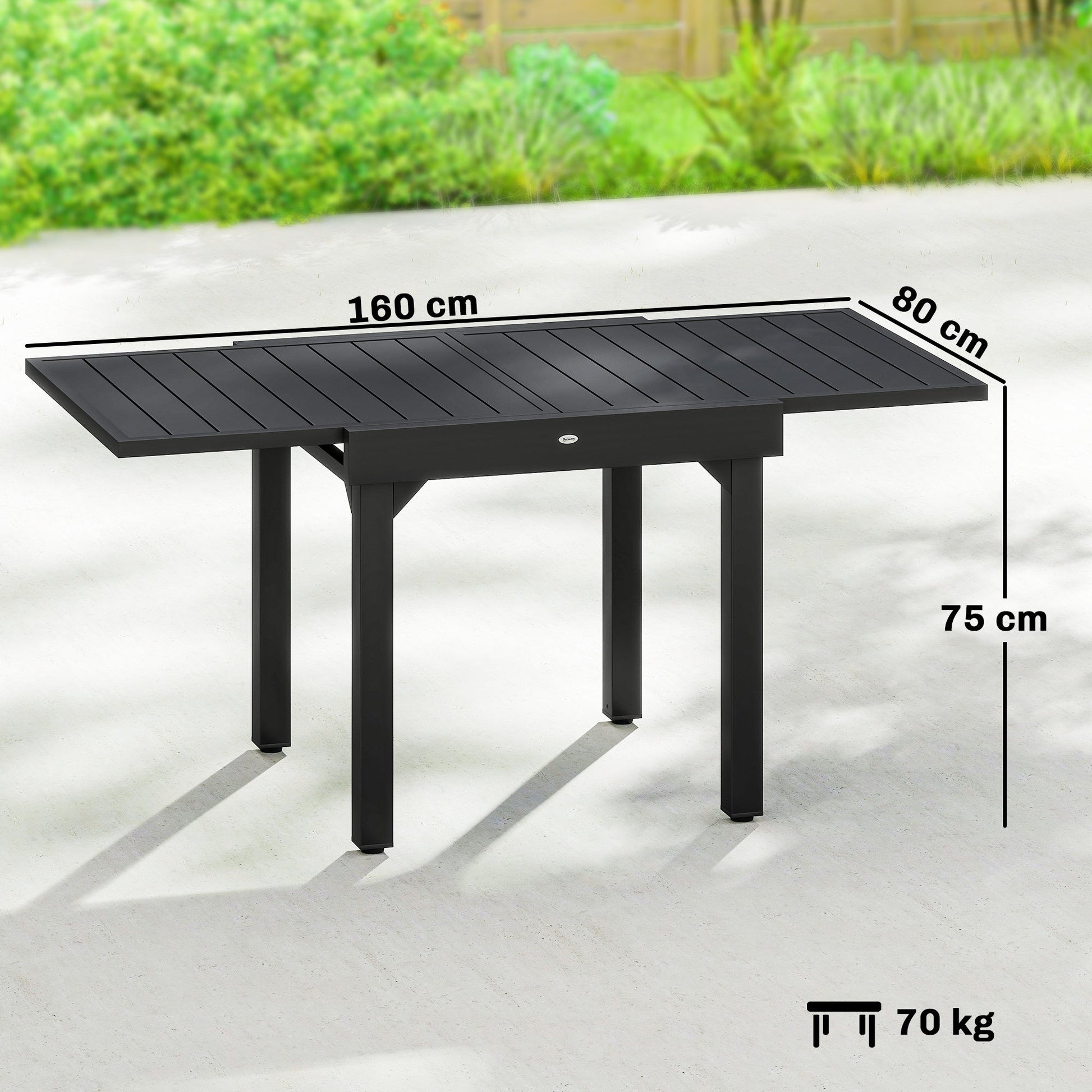 Extending Garden Table for 4-6 People, 80-160 cm Aluminium Extendable Outdoor Patio Table with Slatted Top for Garden, Lawn, Yard, Black