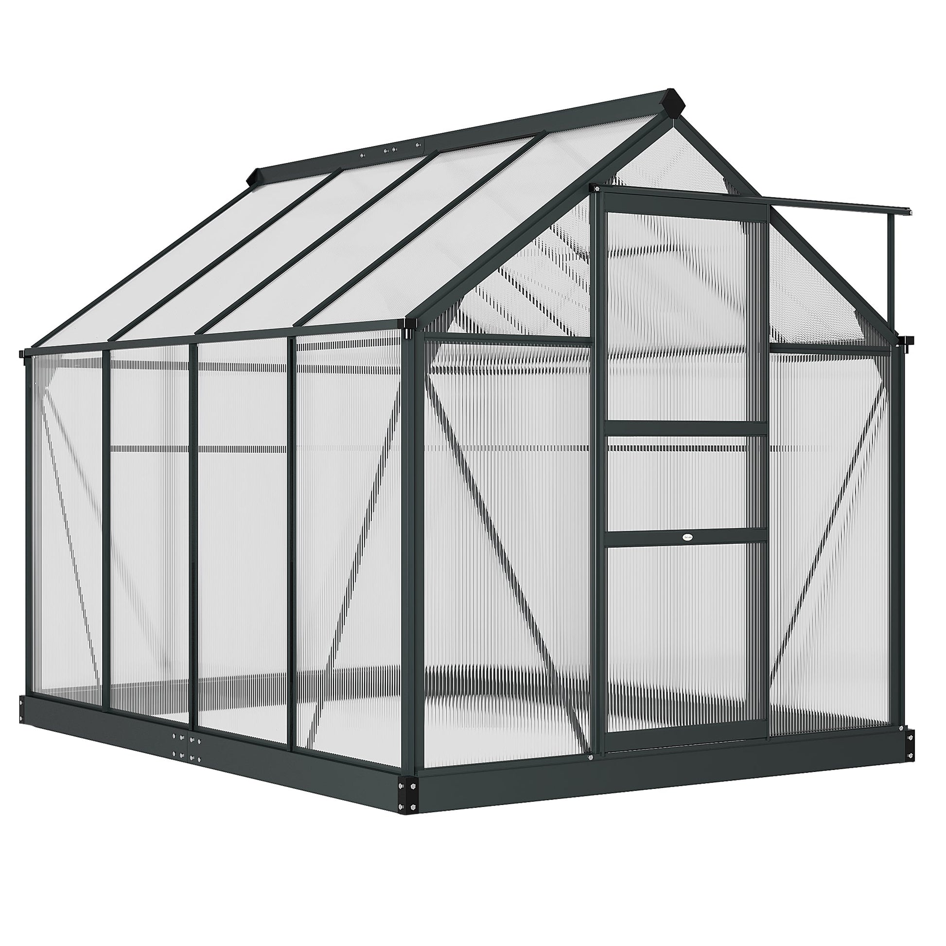 6 x 8ft Polycarbonate Greenhouse, Large Walk-In Green House with Slide Door and Window, Garden Plants Grow House with Aluminium Frame and Foundation, Grey