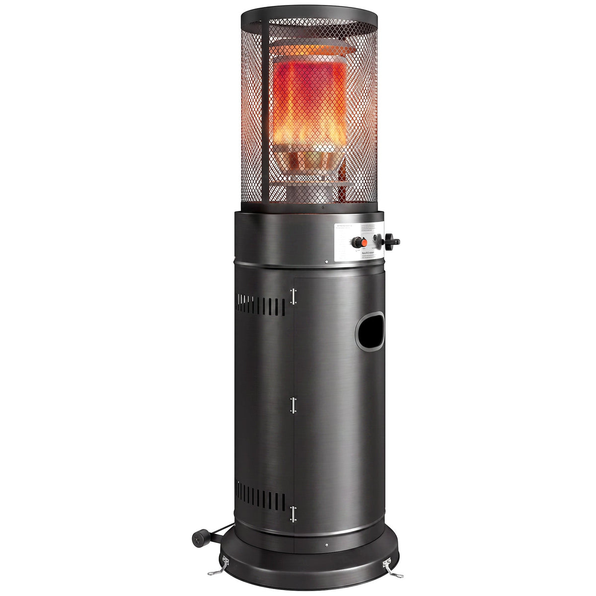 Gas Patio Heater, 11 kW Portable Propane Outdoor Heater with Stepless Heat Control, Pulse Ignition, Protective Mesh, Tip-over Protection, 2 Wheels for Garden, Black