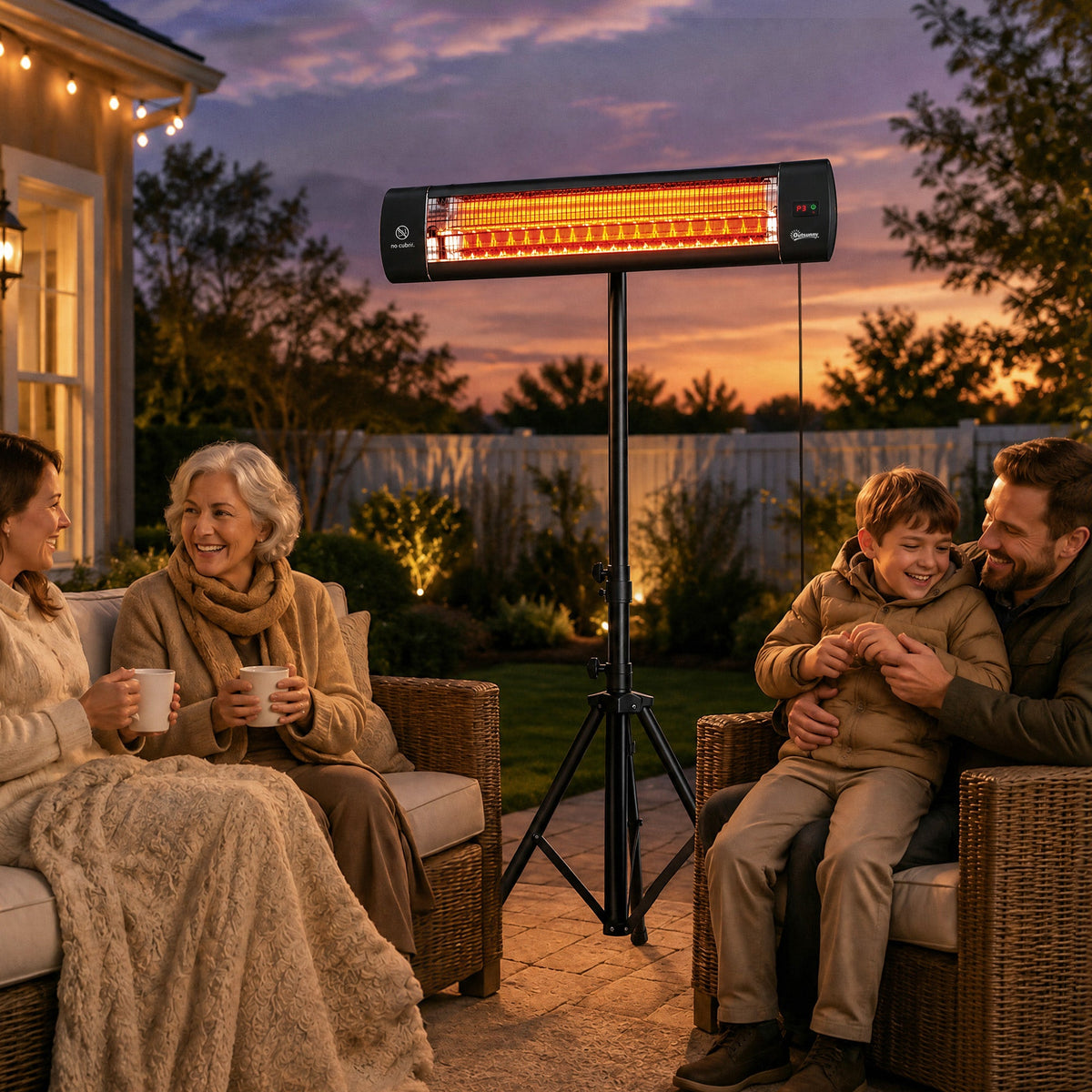 2500 W Electric Infrared Patio Heater, IP65 Free Standing Outdoor Garden Heater with Height Adjustable Tripod, 3 Heat Settings, 24H Timer, Touch/Remote Control, Tip-Over Protection, Black
