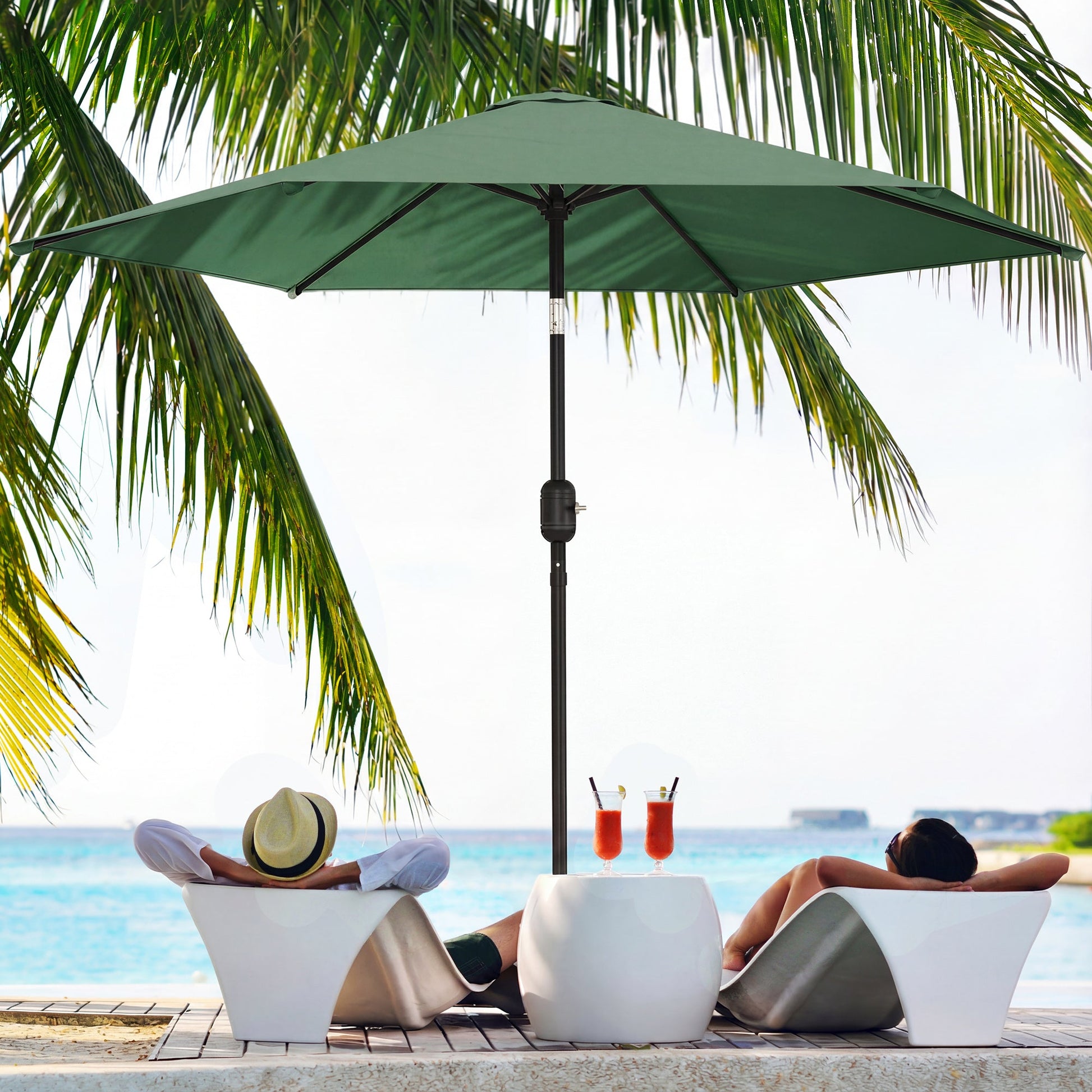 2.6 m Garden Parasol Umbrella with Aluminium Pole, Outdoor Table Market Patio Umbrella Sun Shade with Tilt and Crank, Vent, Dark Green