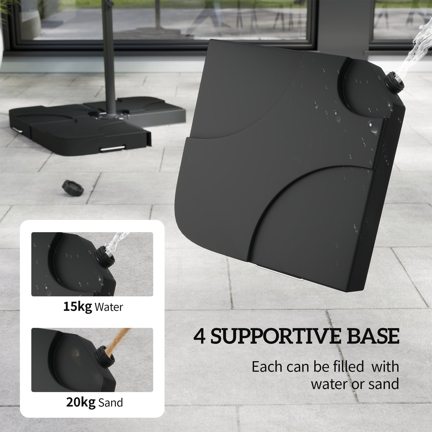 3 m Cantilever Parasol with Umbrella Weights, Cross Base, Offset Outdoor Umbrella with Protective Cover, Crank Handle, Hanging Sun Shade, Coffee