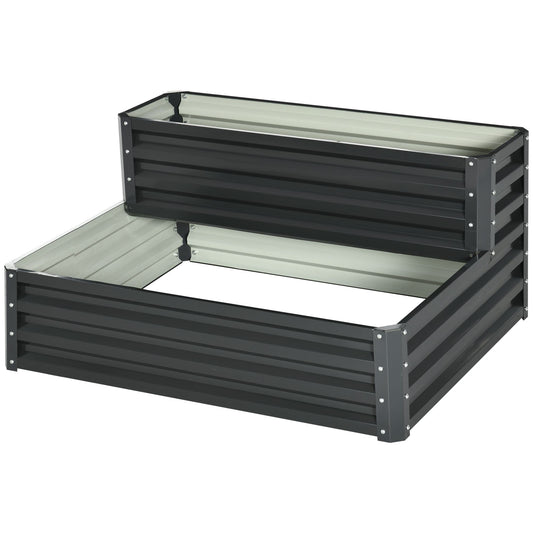 2 Tier Galvanised Raised Garden Bed, Outdoor Steel Planter Box with Open Bottom for Vegetables, Flowers and Herbs, 120 x 101 x 58 cm, Dark Grey